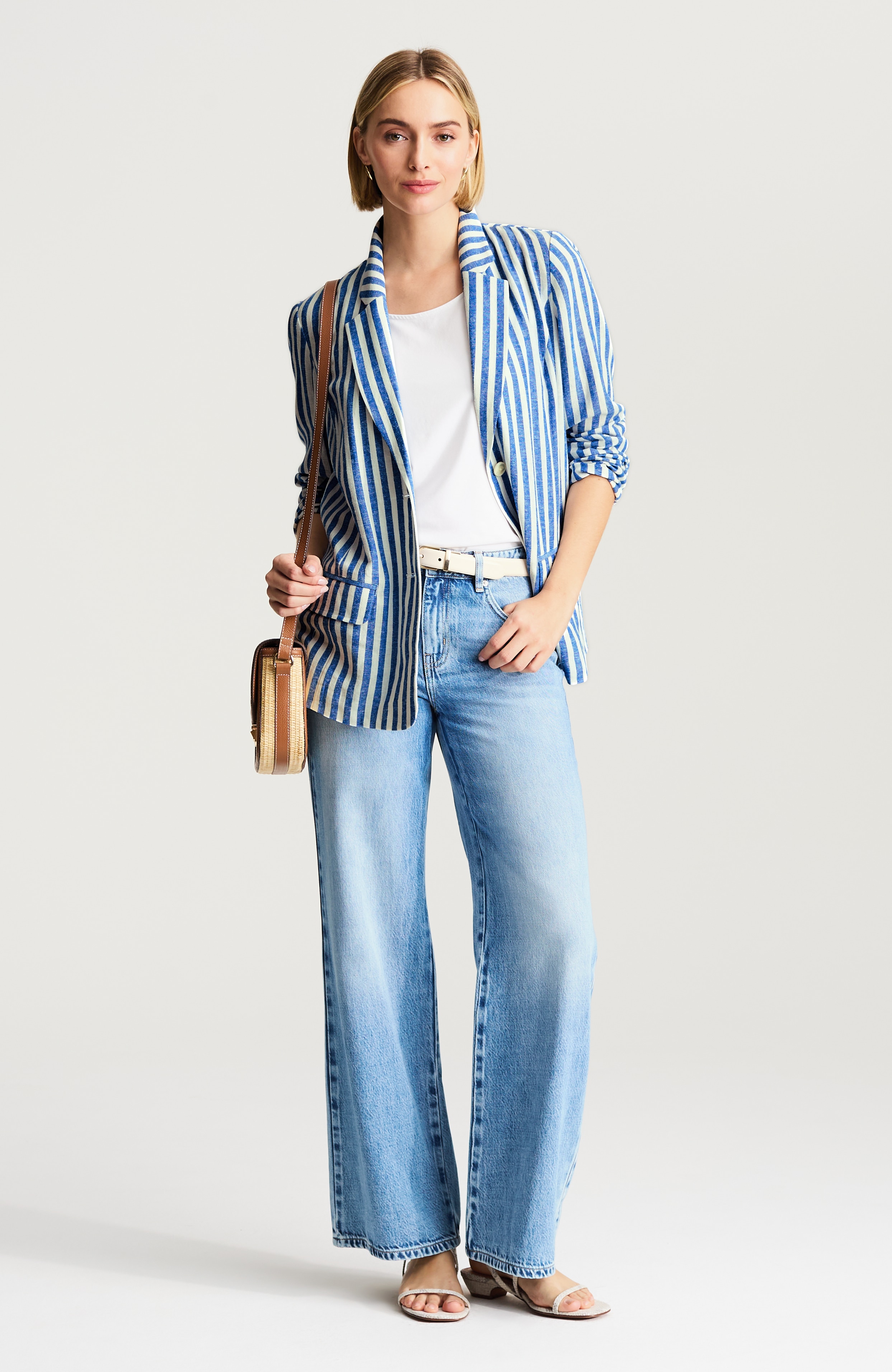 linen-blend striped blazer