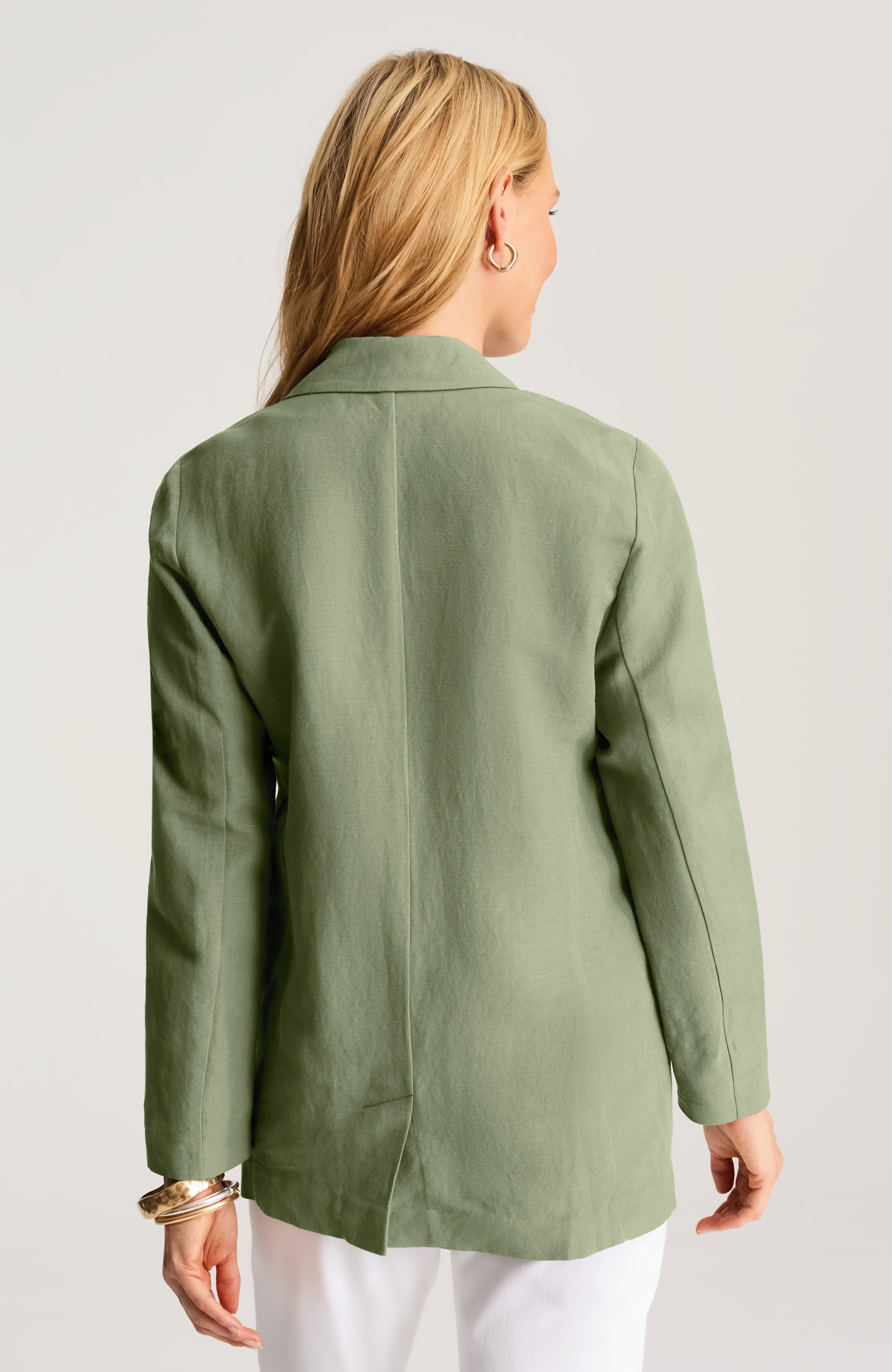linen-blend button-front blazer