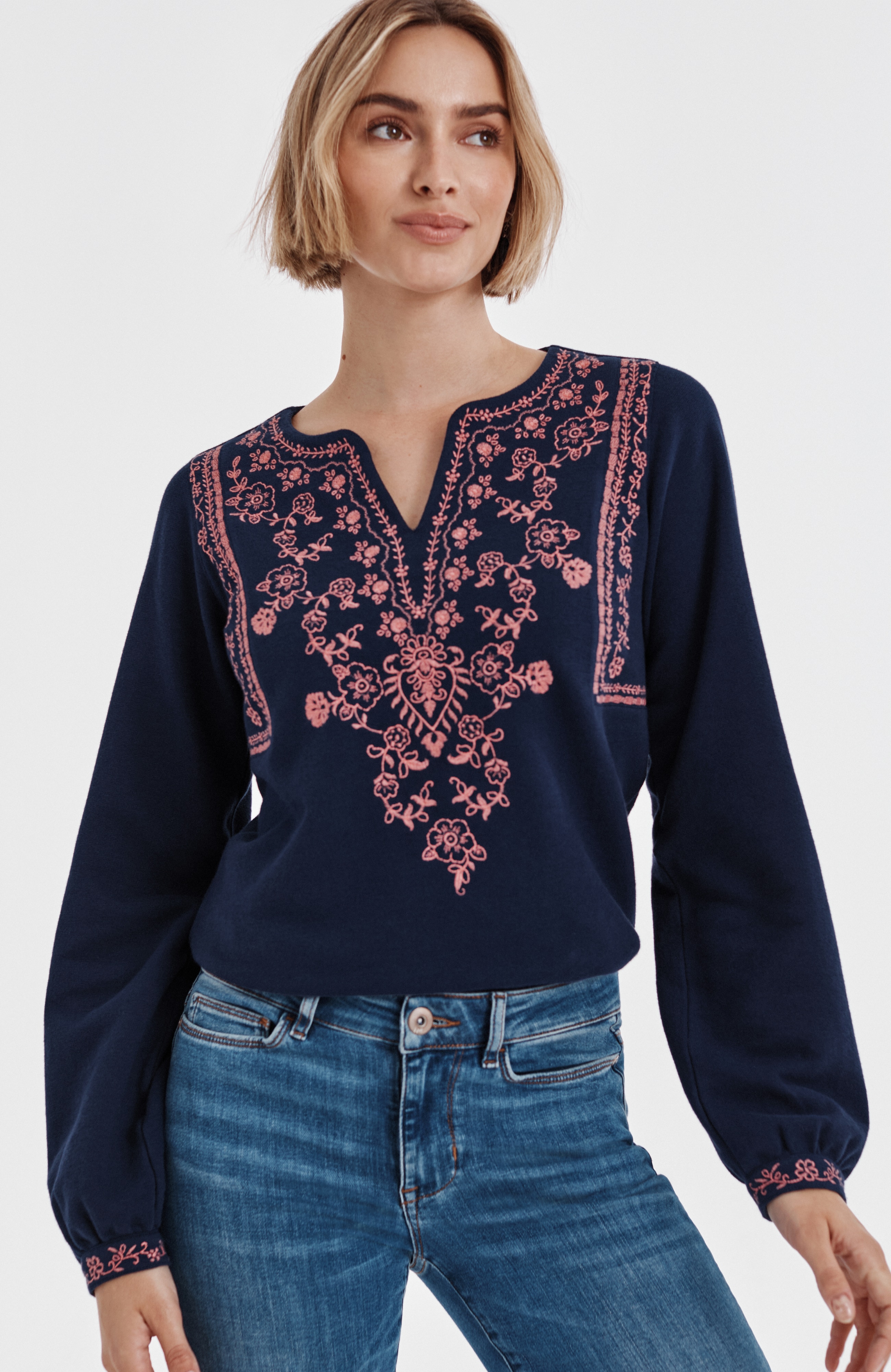 embroidered & textured knit top