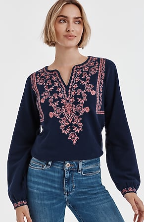 Image for Embroidered & Textured Knit Top