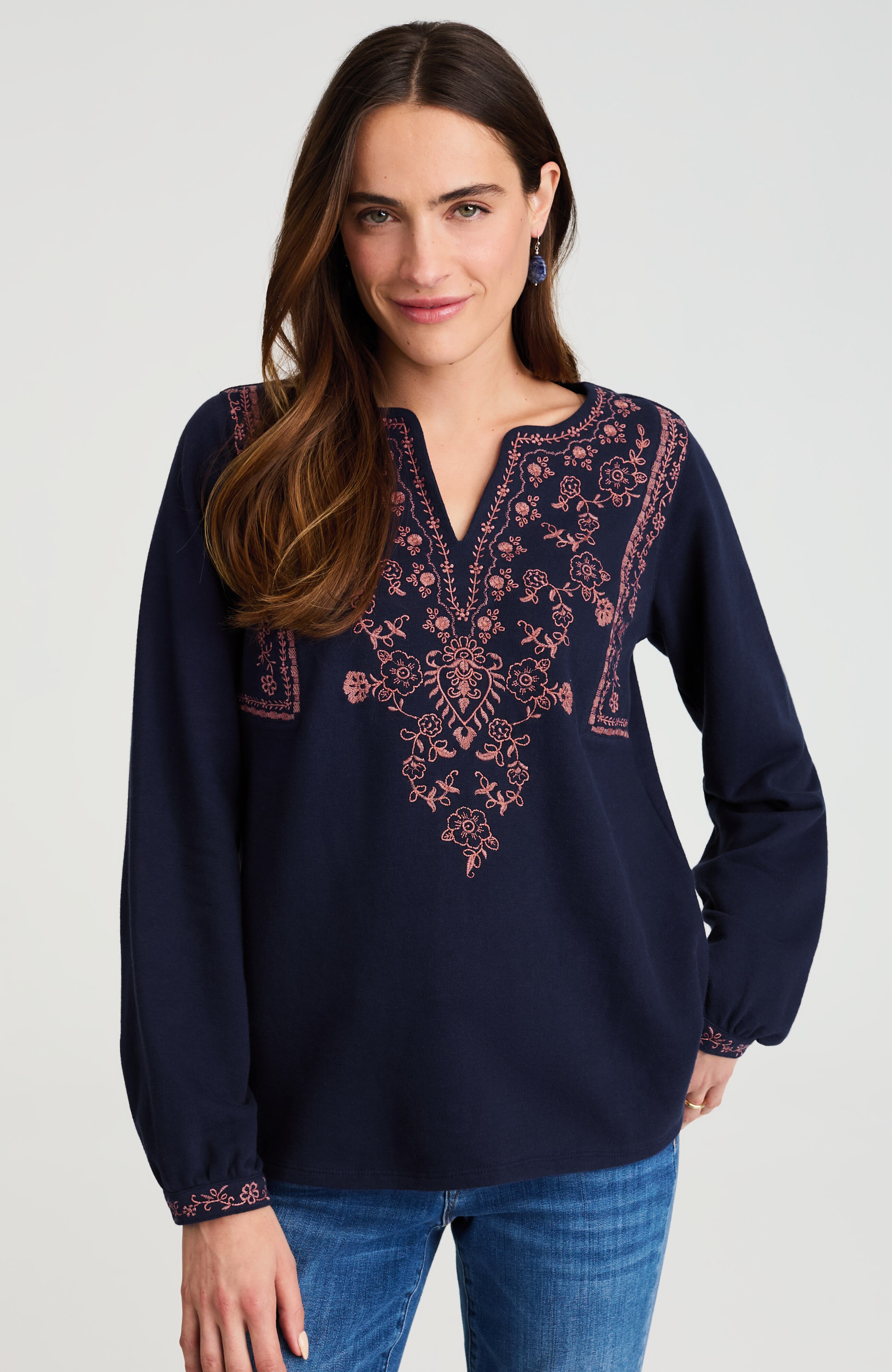 embroidered & textured knit top