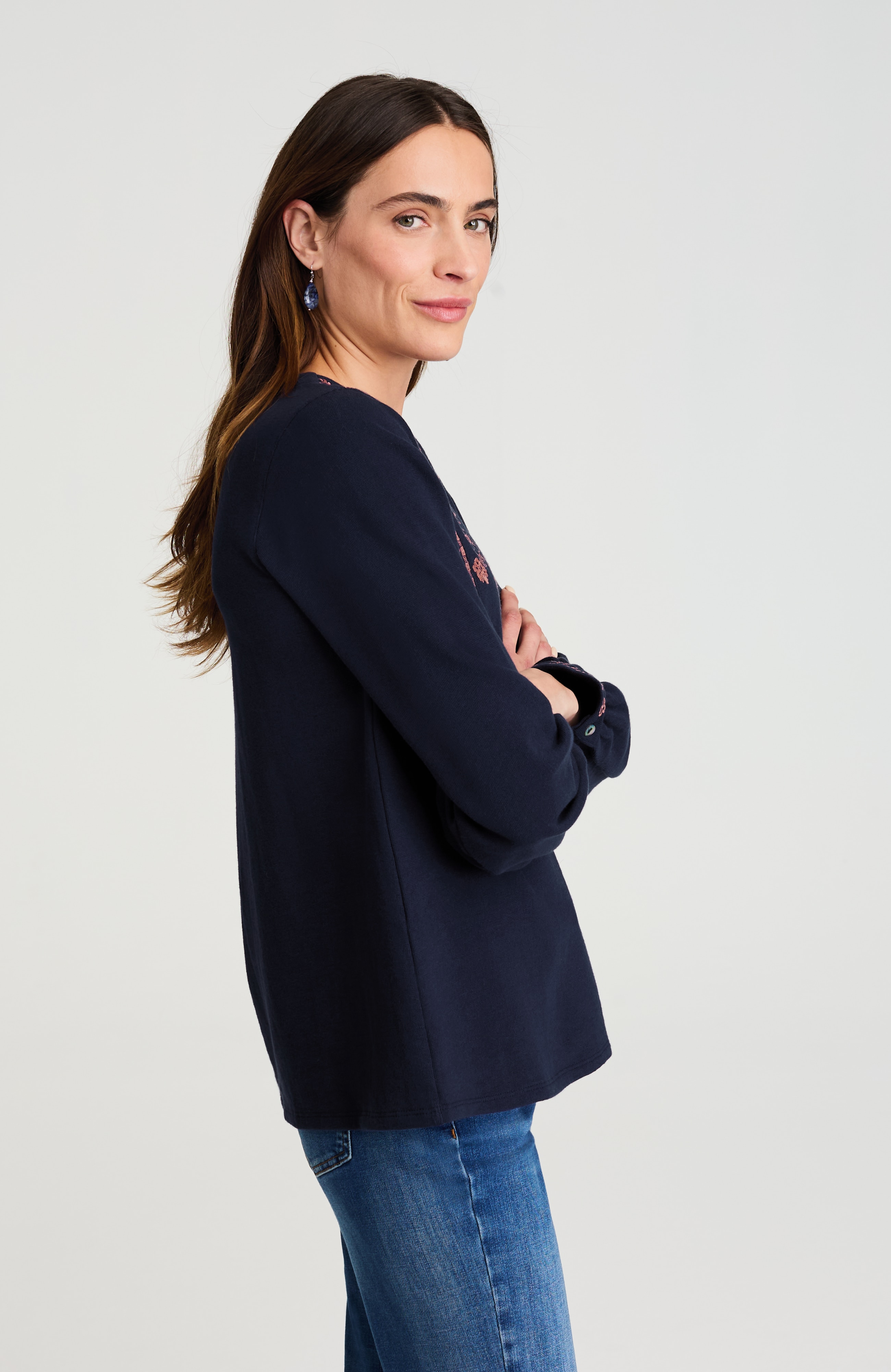 embroidered & textured knit top