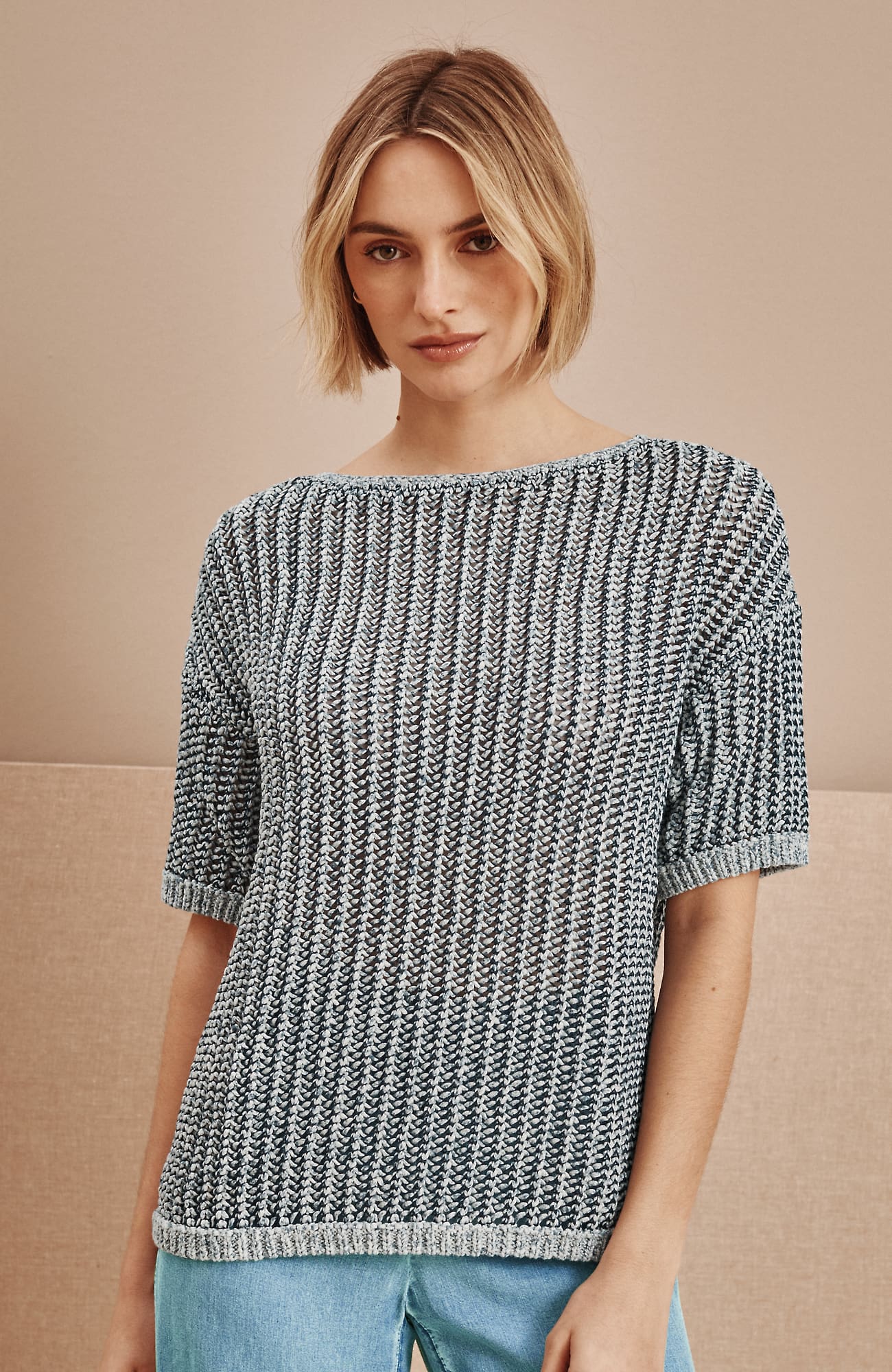Women's Petite Pure Jill Textured-Knit Sweater Pullover (Pacific Blue Multi) (Size: XSP) J. Jill