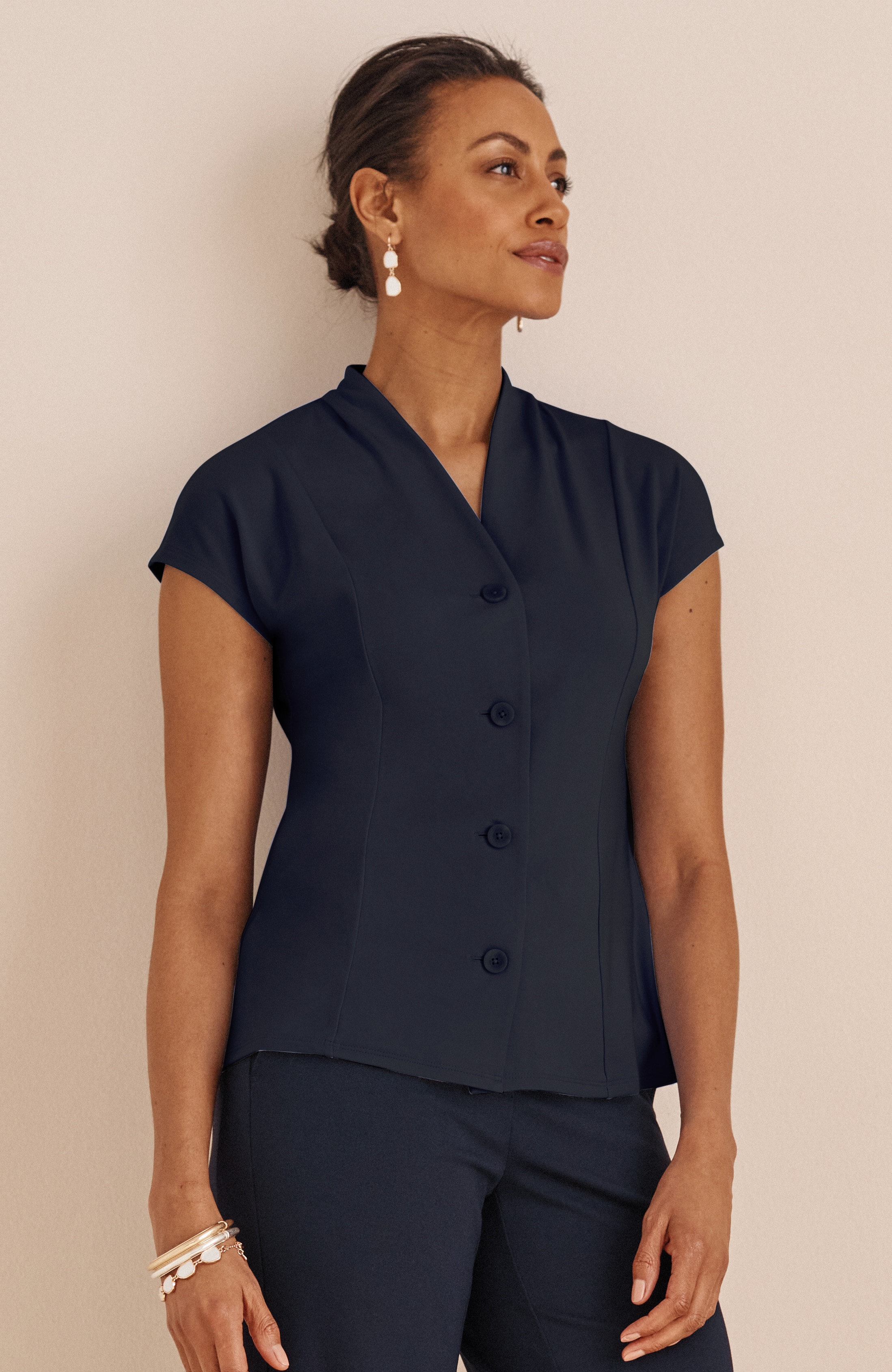 wearever knit button-front top