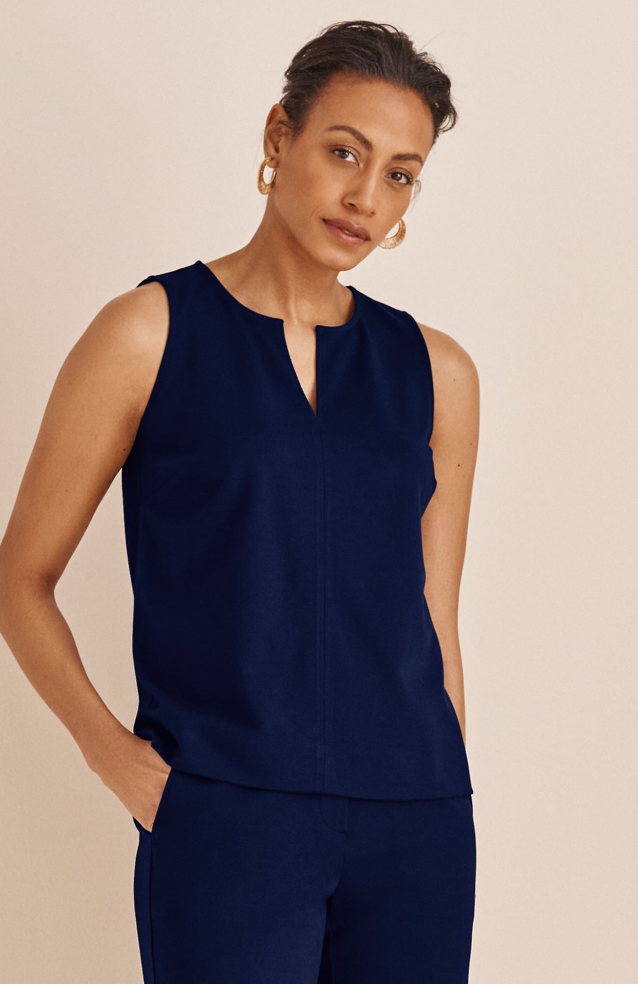 Jjill Tall Wearever Polished-knit Sleeveless Top In Navy Blue