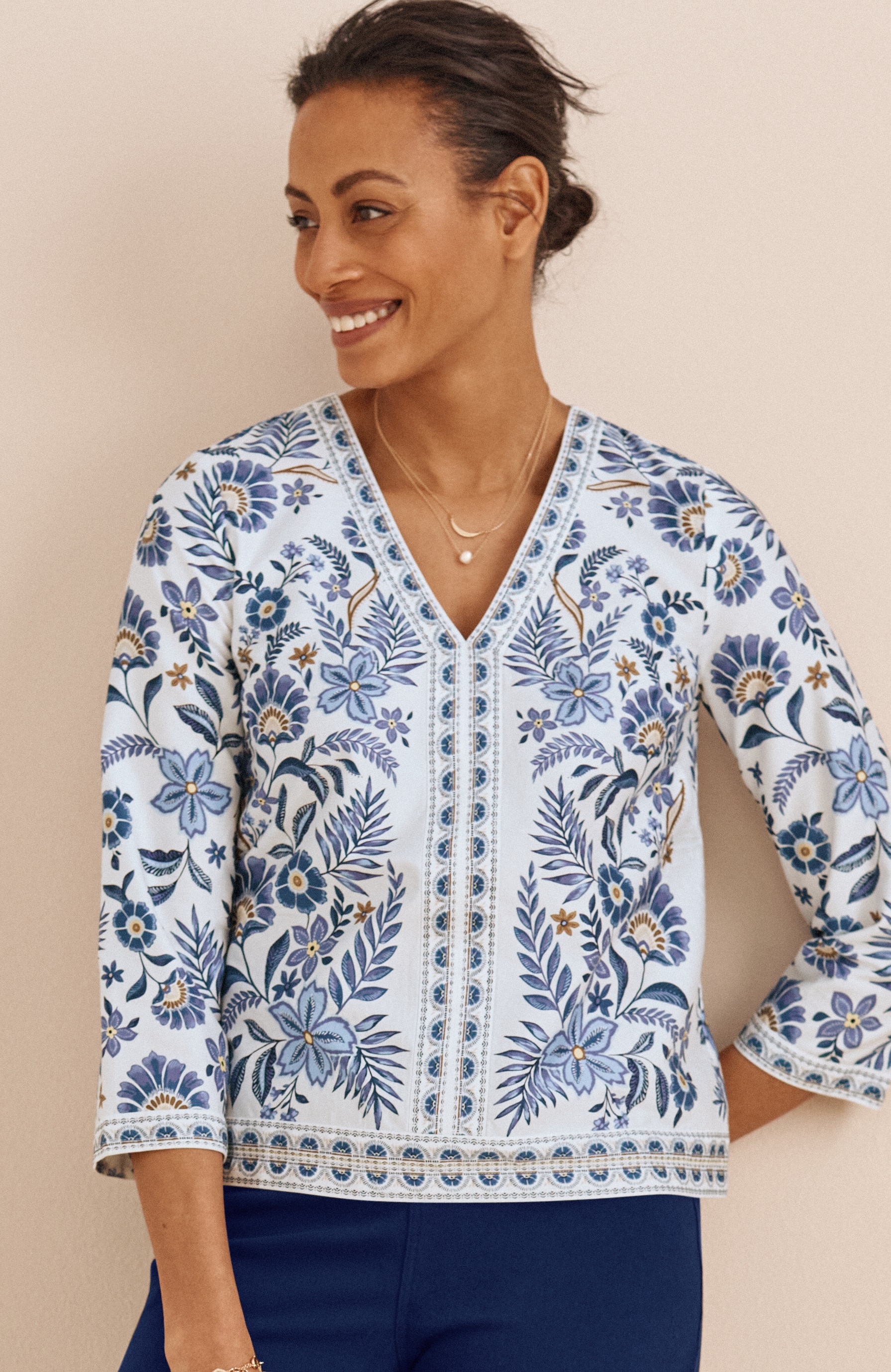 Arabesque Floral Print A-Line Top | JJill