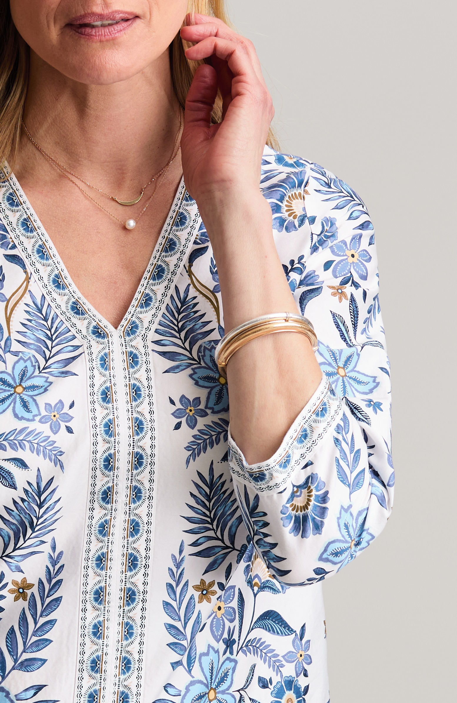 Arabesque Floral Print A-Line Top | JJill