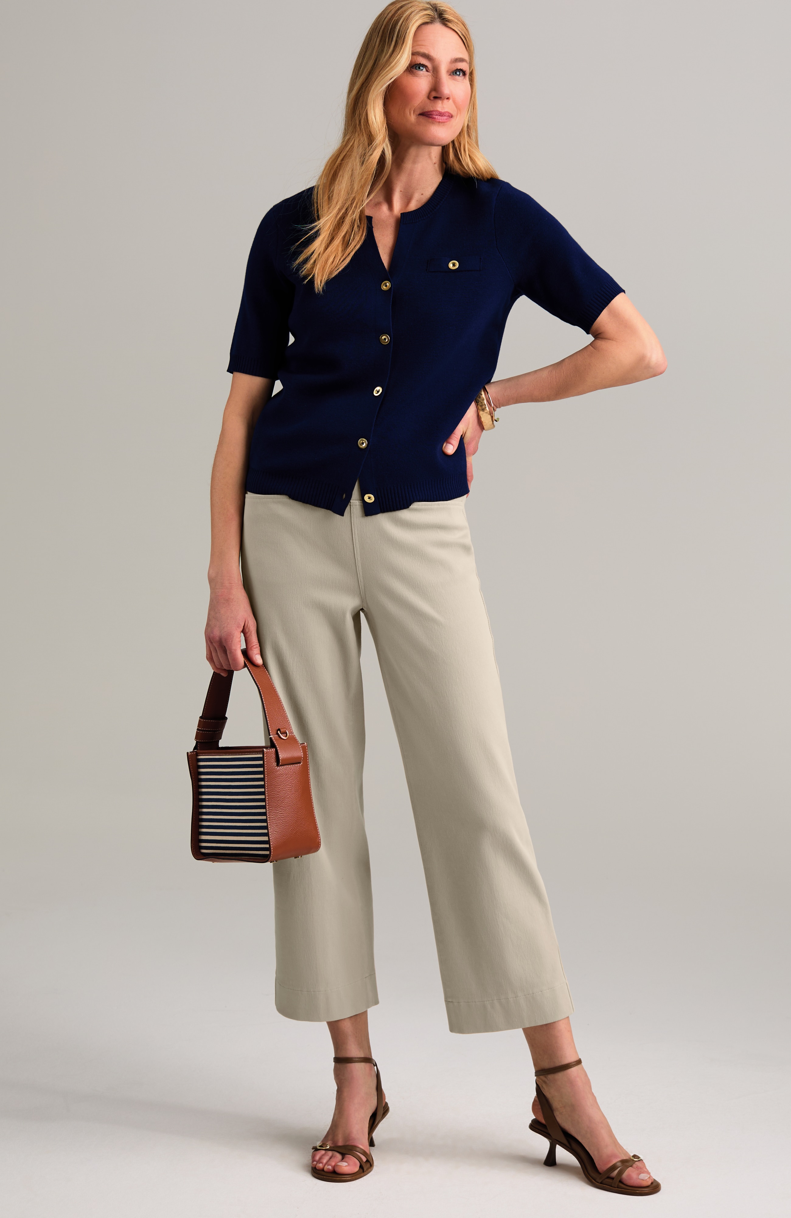 double-knit short-sleeve cardi