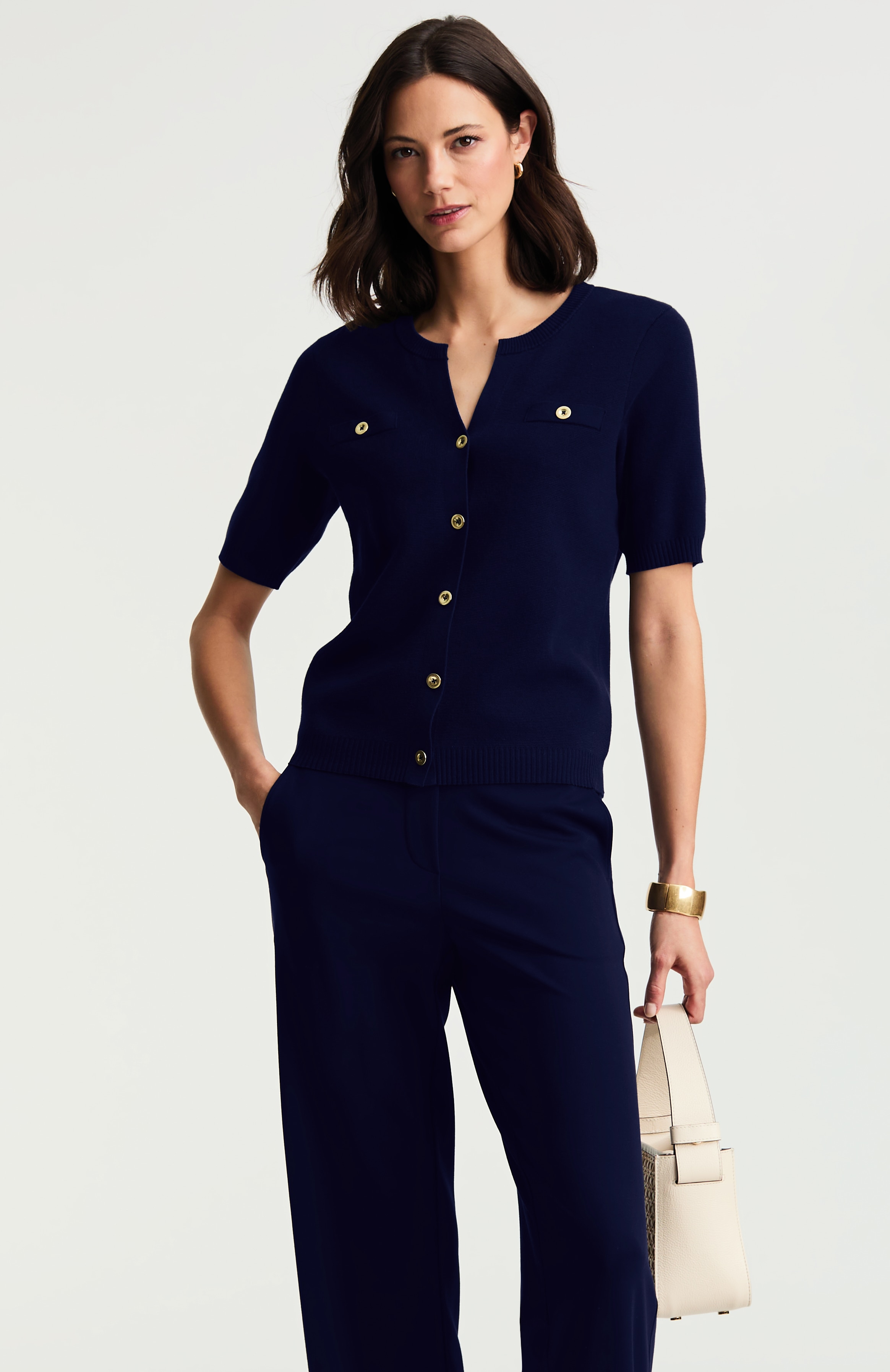 double-knit short-sleeve cardi
