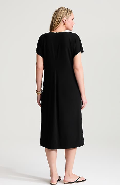jjill black dress J. Jill Black Long Sleeve Round Neck Drawstring Waist Sheath Dress Size M