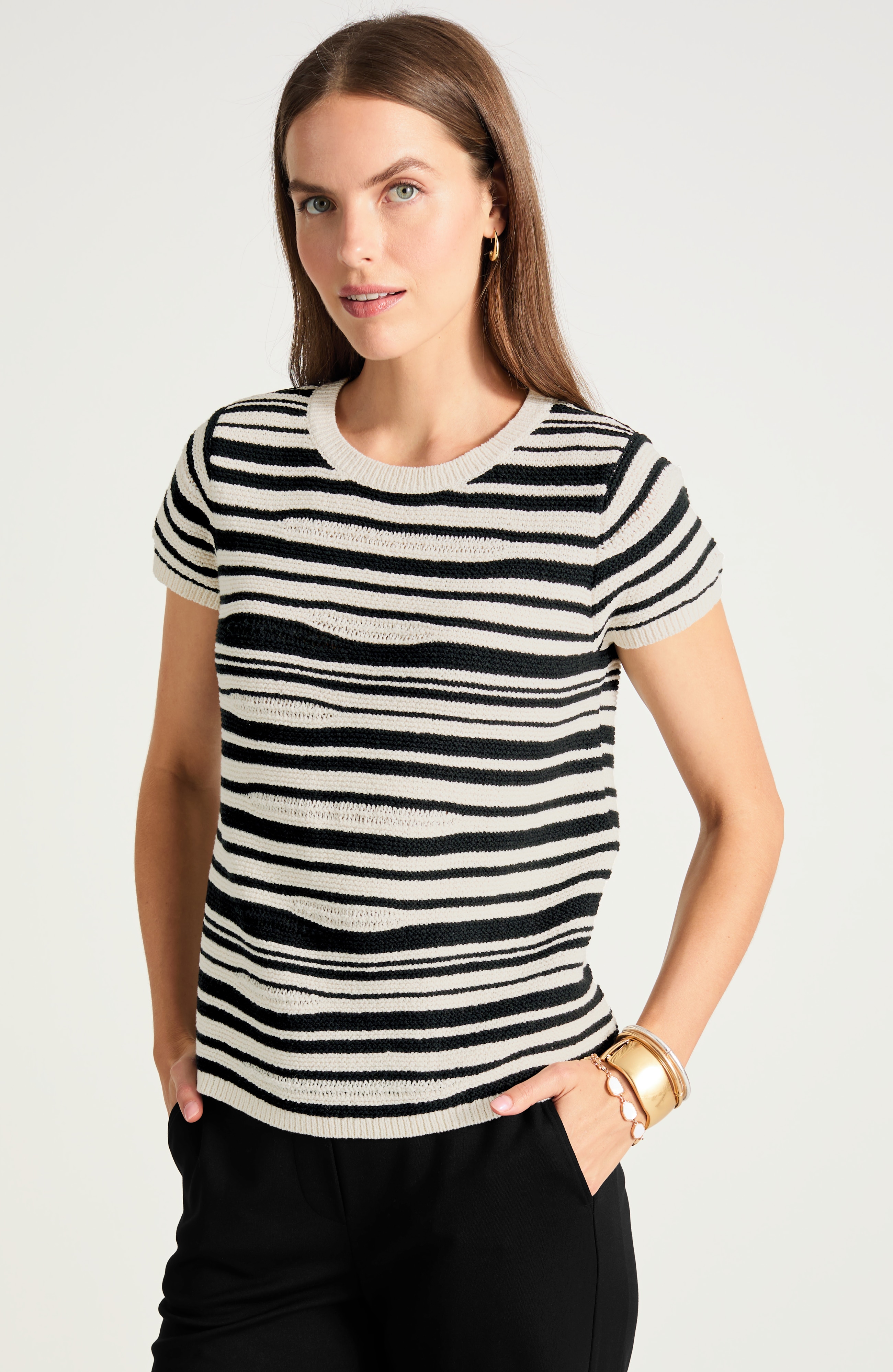 geo-textured striped top