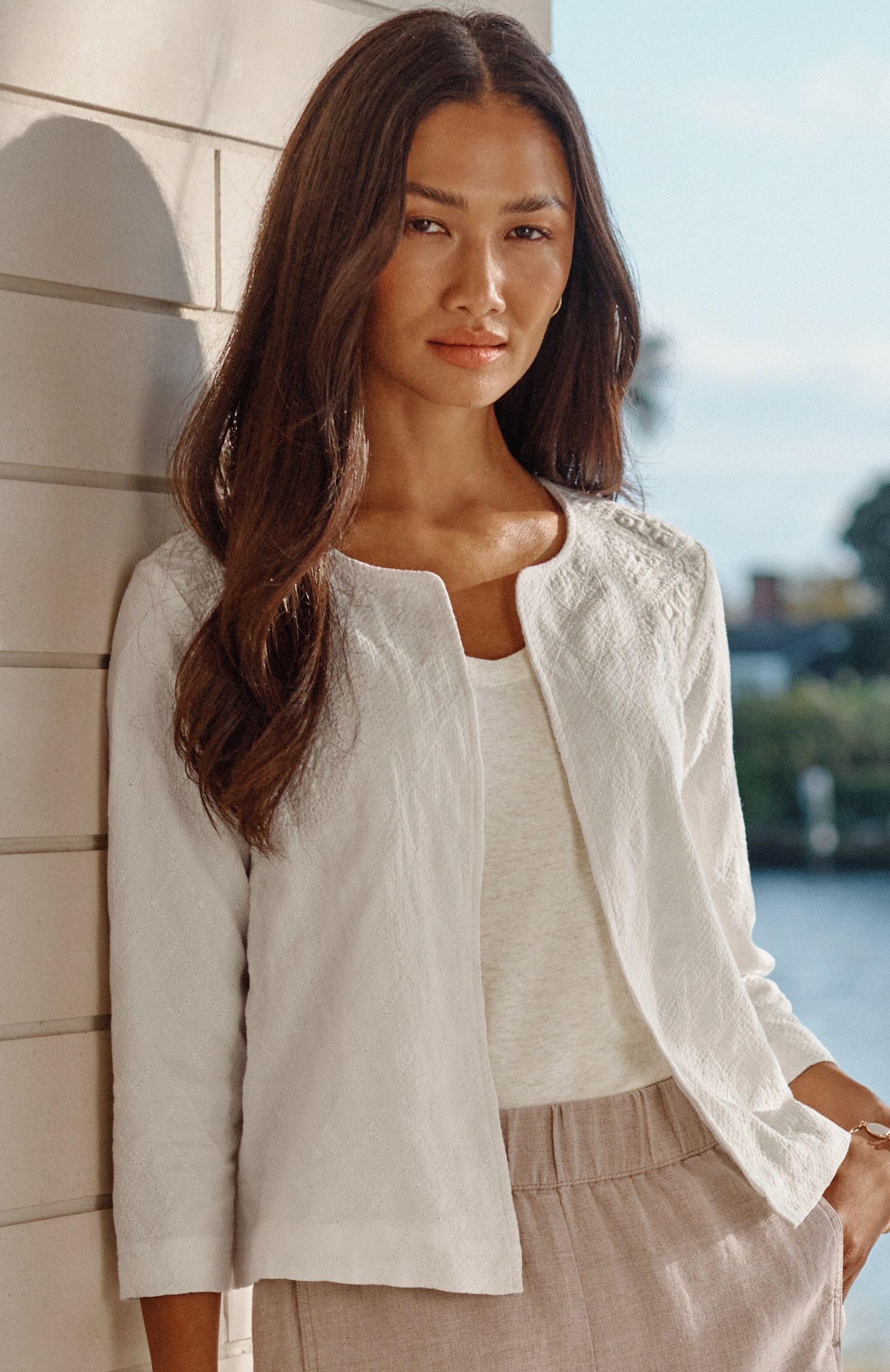 pure jill textured & embroidered jacket