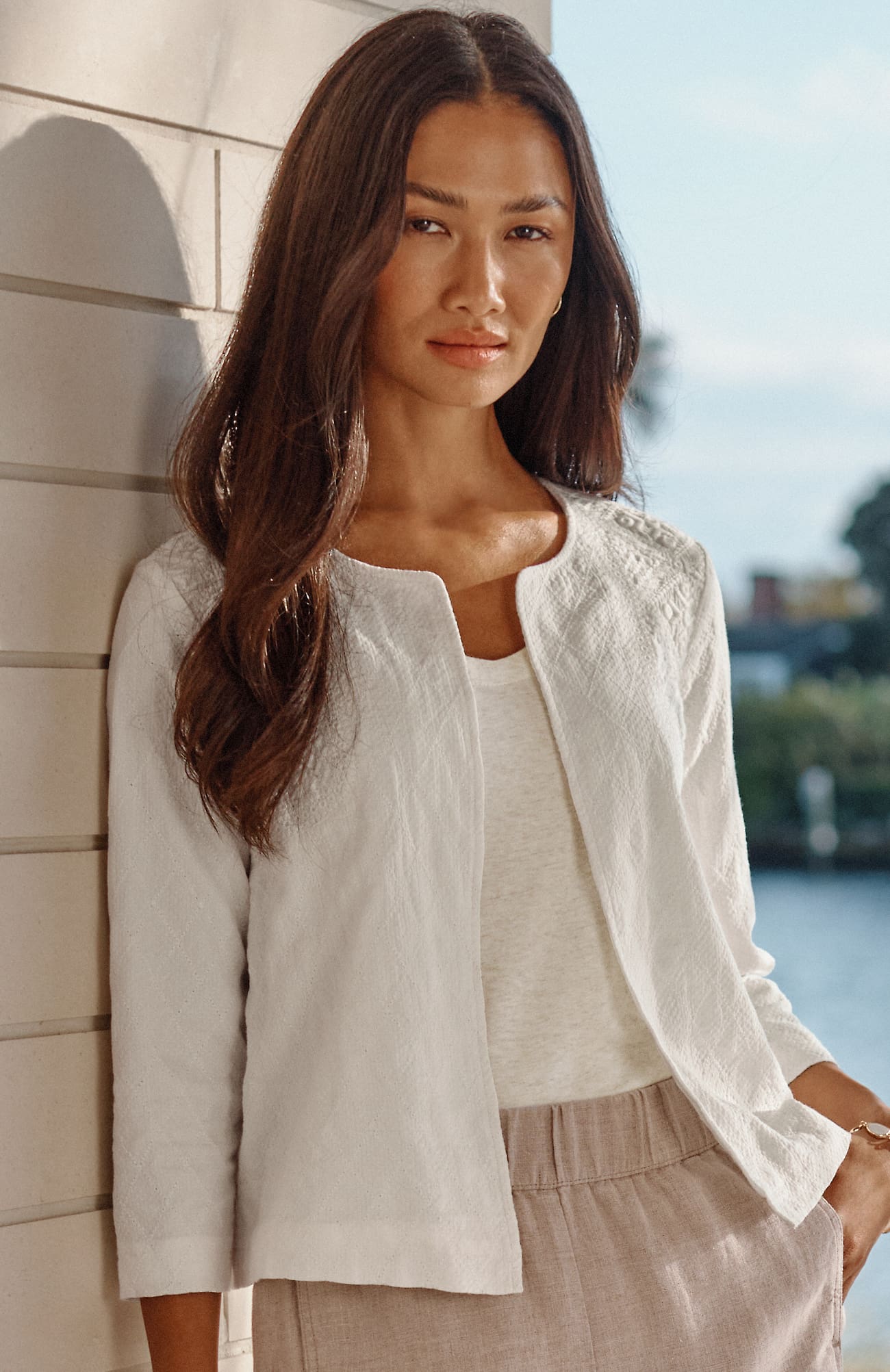 Jjill Tall Pure Jill Textured & Embroidered Jacket In Sail Cloth