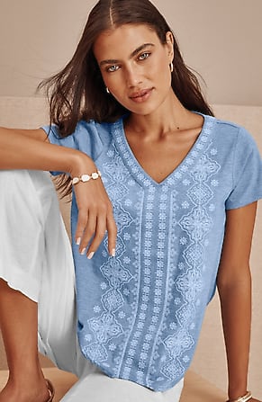 Image for Pure Jill Embroidered Cap-Sleeve Tee