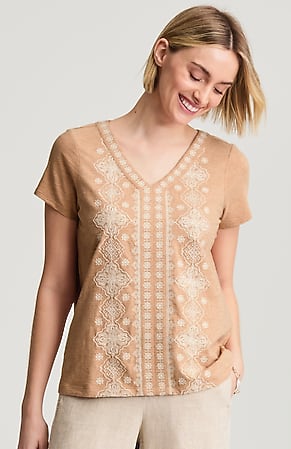 Image for Pure Jill Embroidered Cap-Sleeve Tee