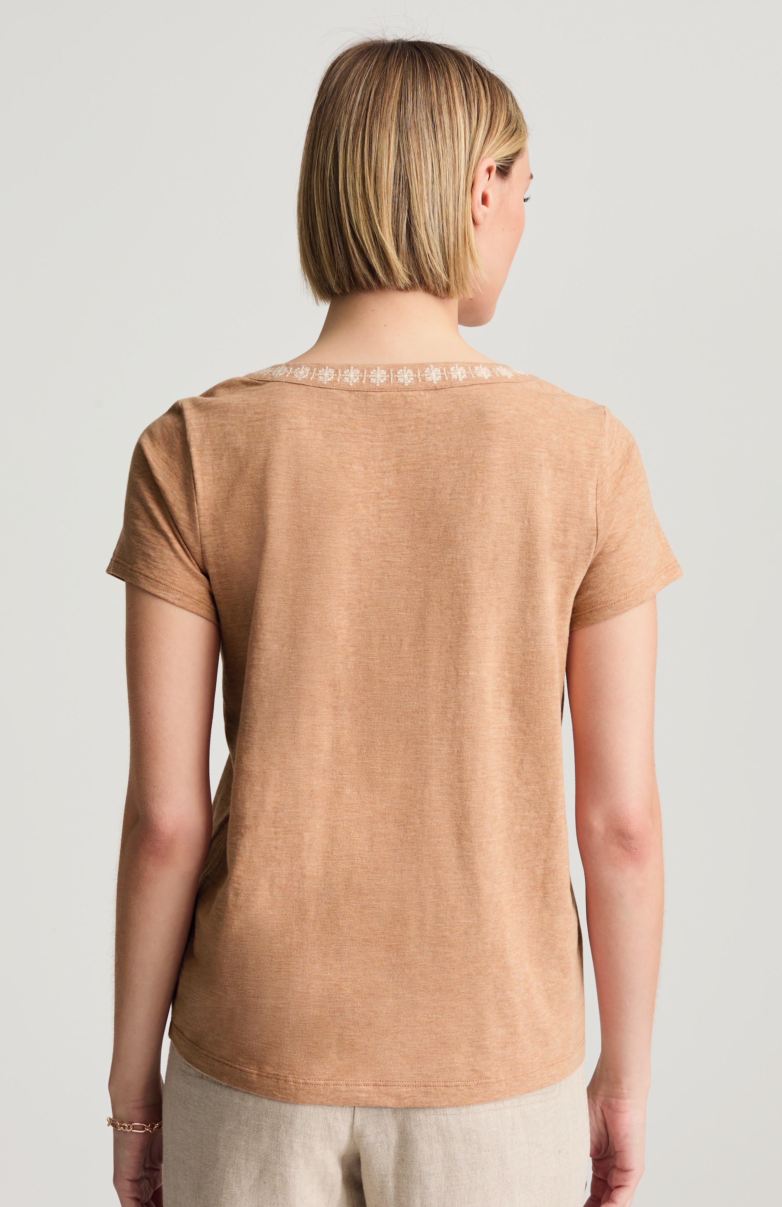 pure jill embroidered cap-sleeve tee