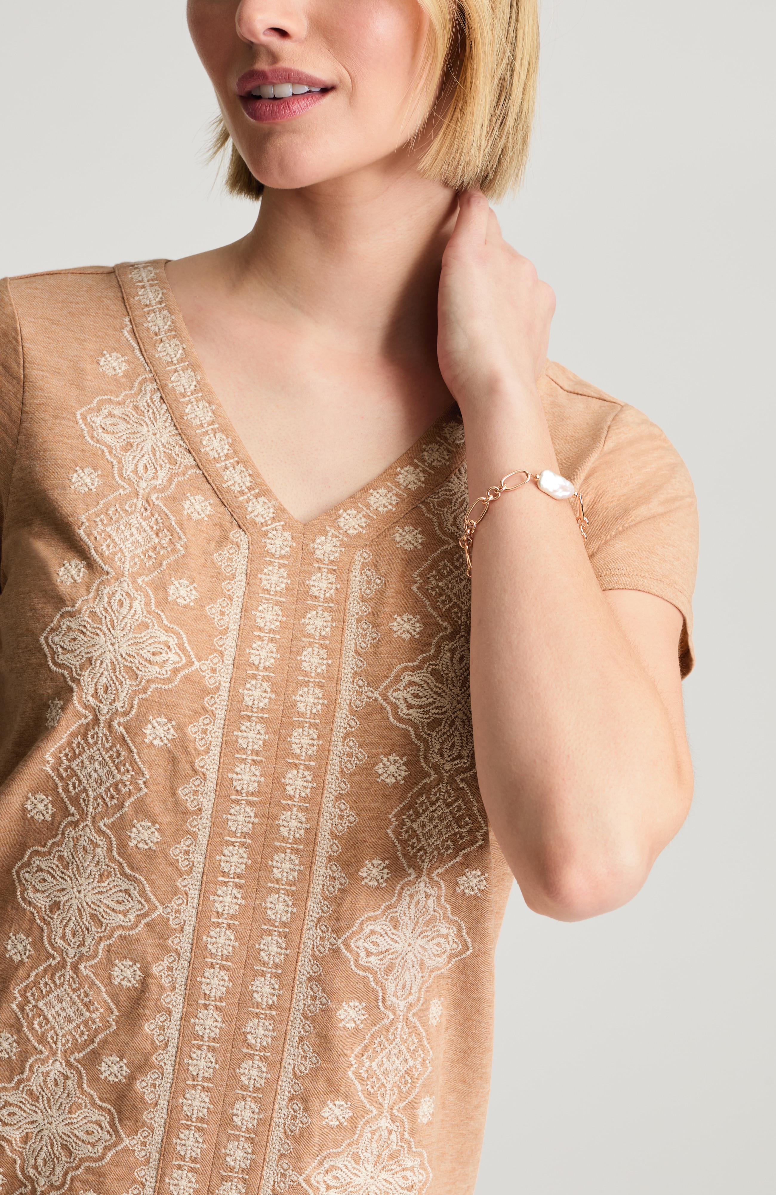pure jill embroidered cap-sleeve tee