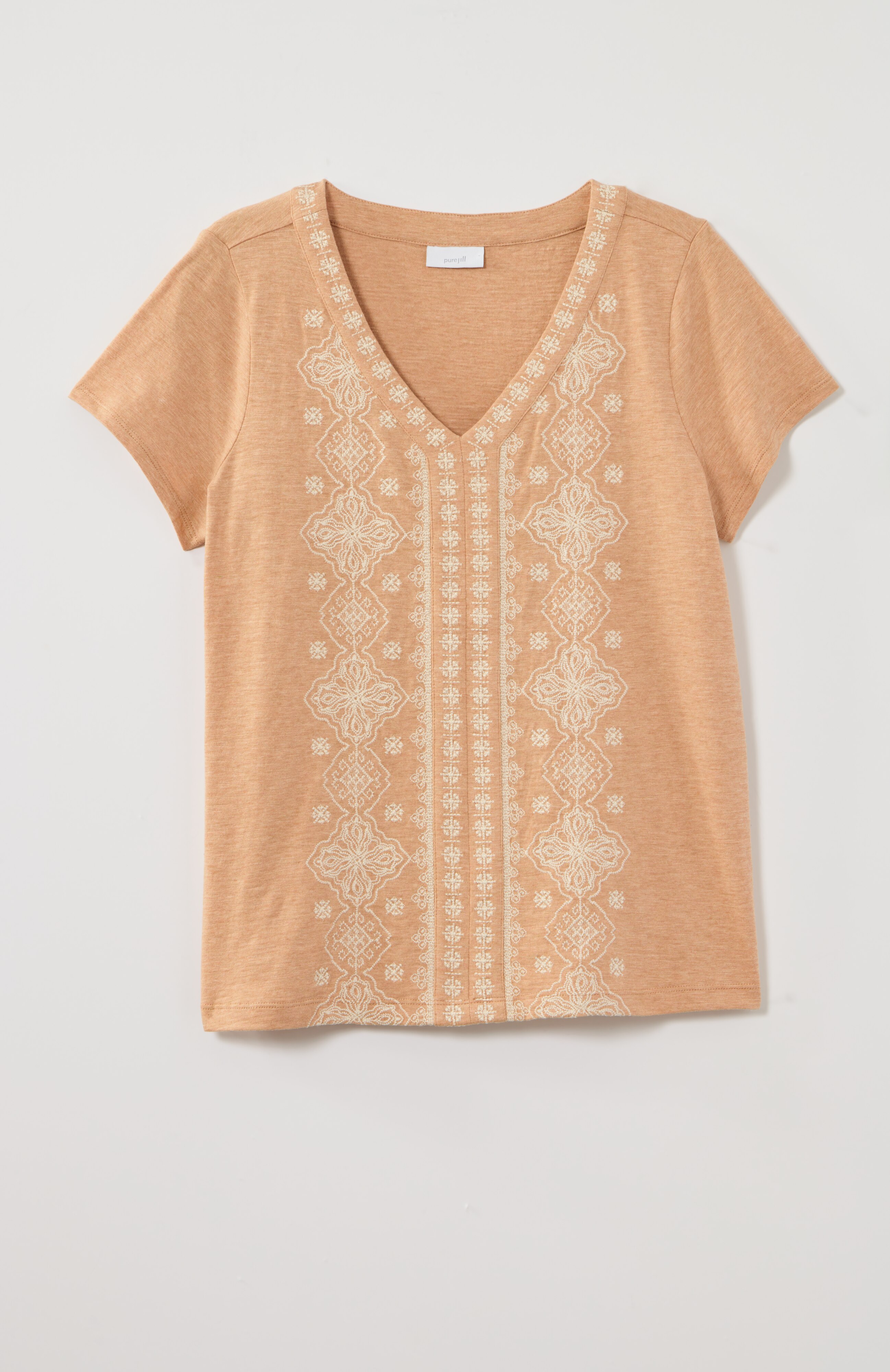 pure jill embroidered cap-sleeve tee