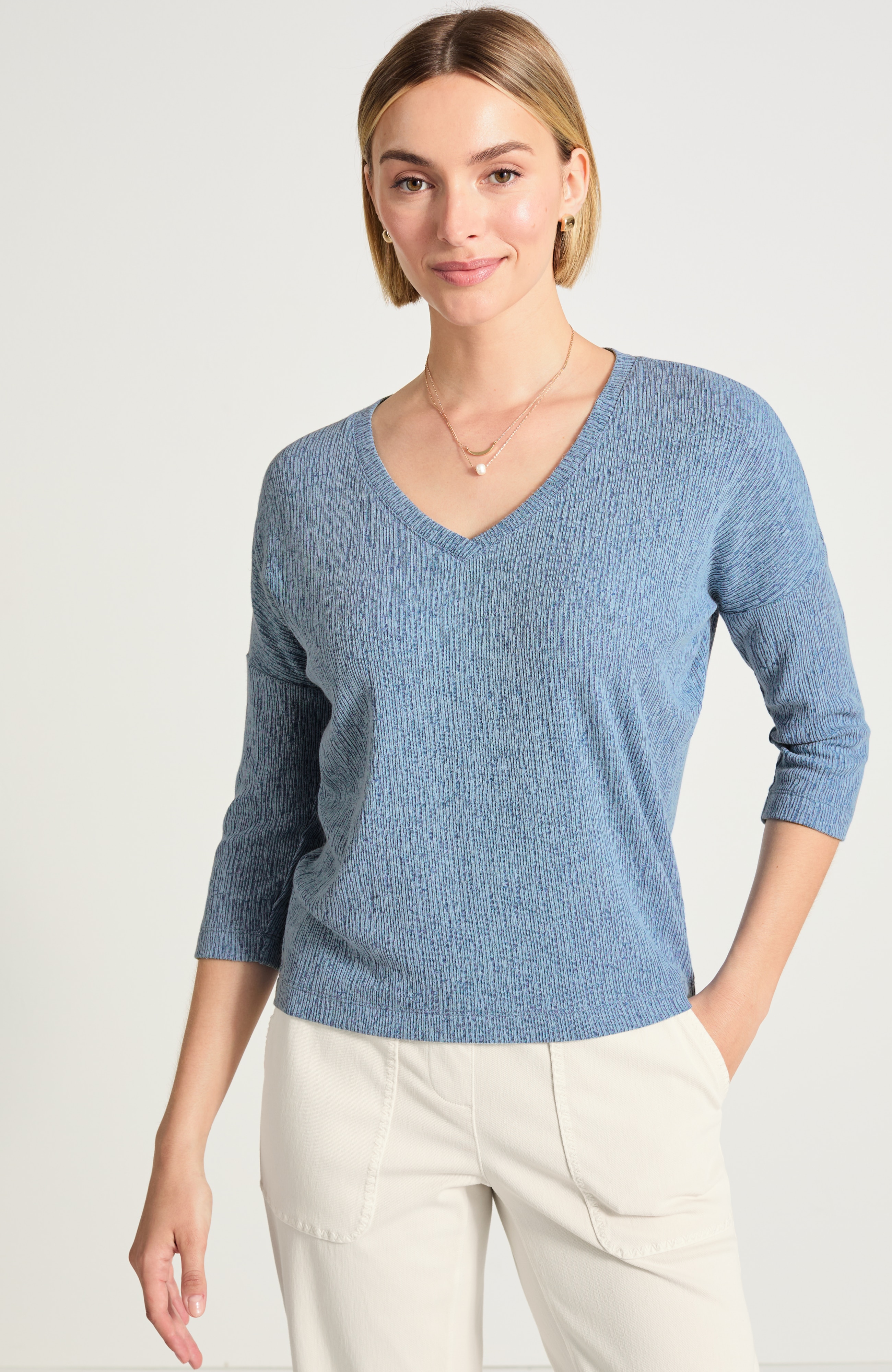pure jill textured-sleeve top