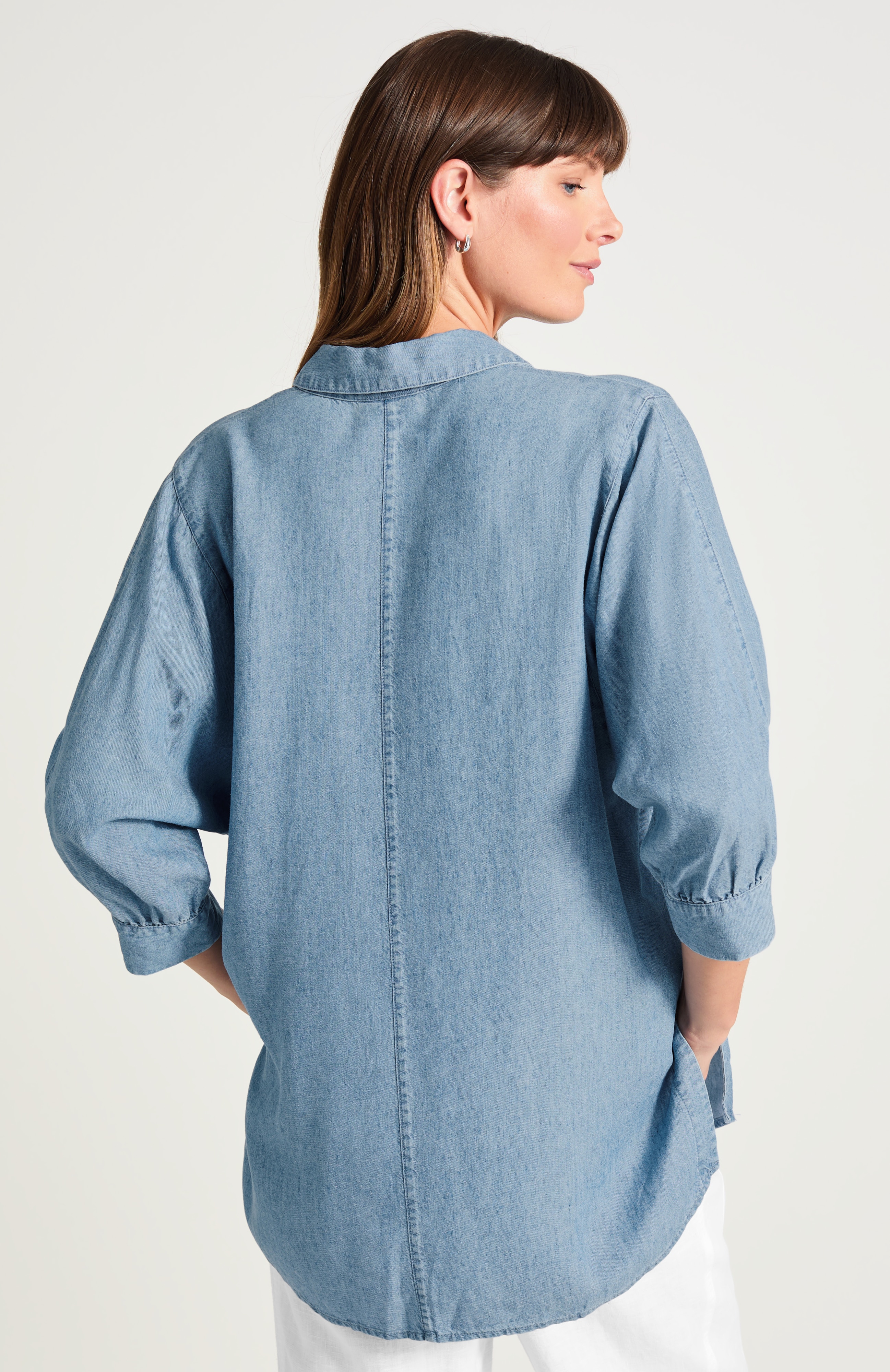pure jill soft button-front tunic