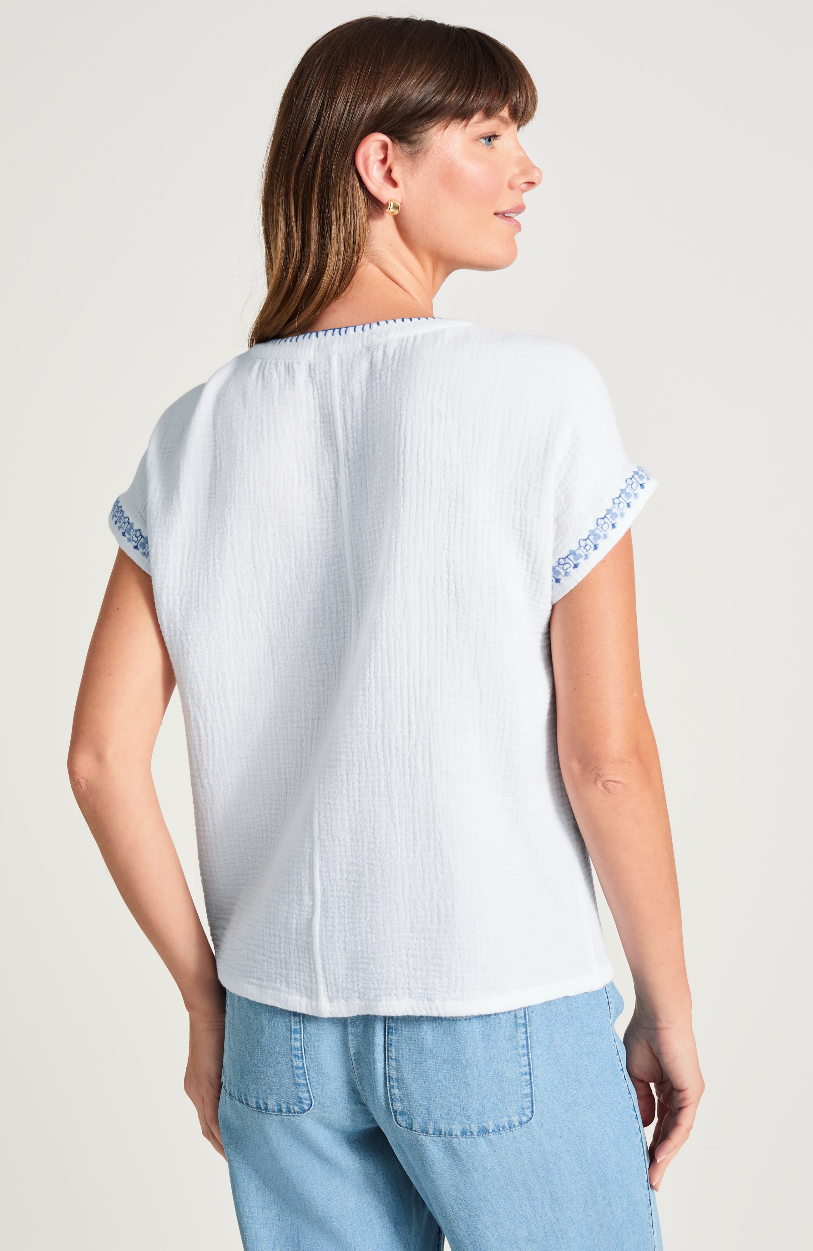 pure jill cotton-gauze embroidered top