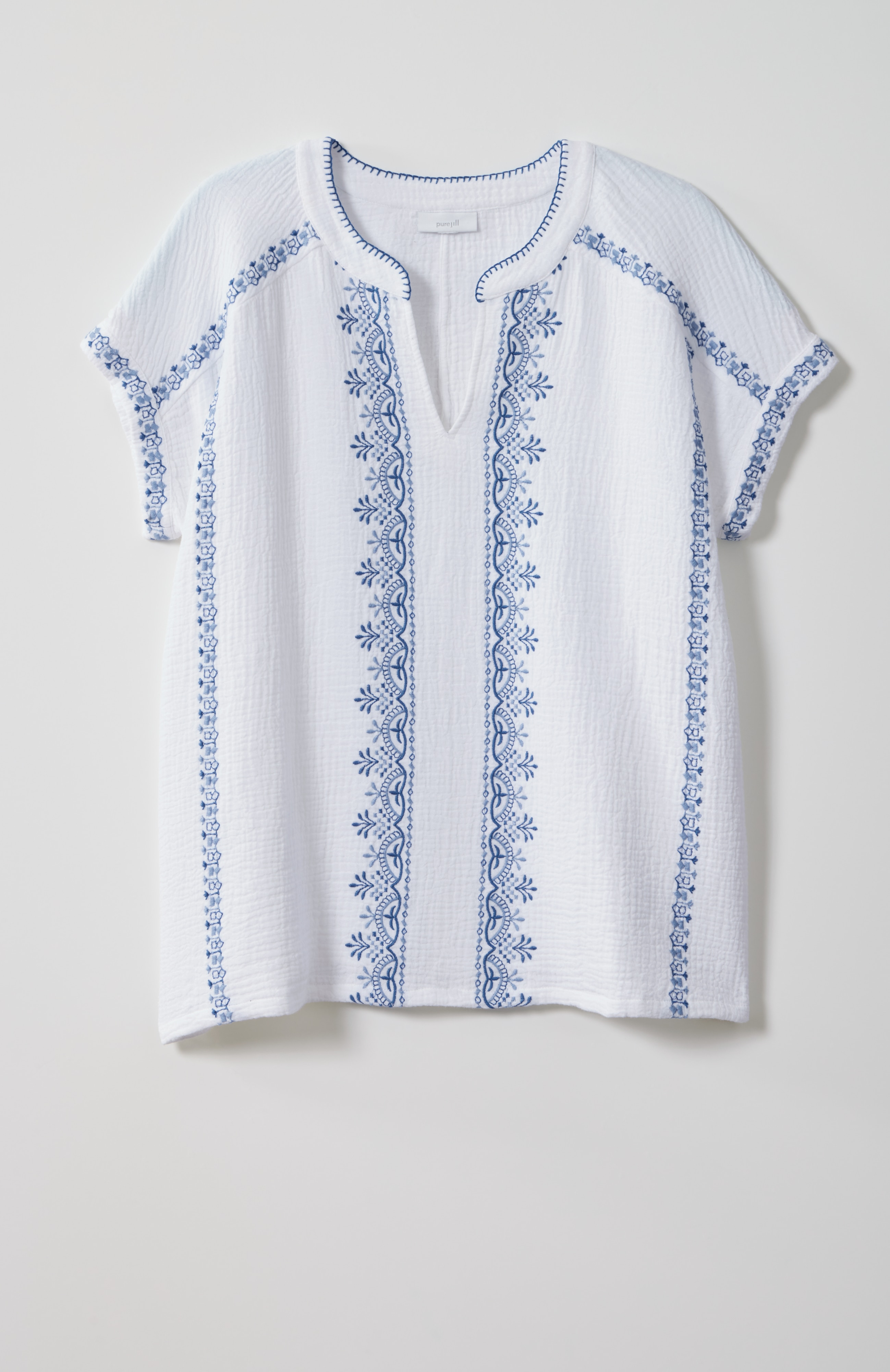 pure jill cotton-gauze embroidered top