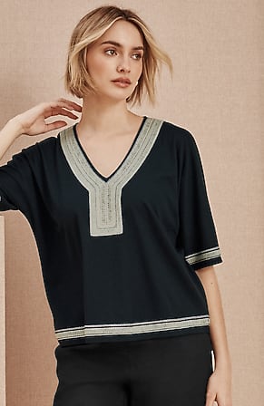 Image for Pure Jill Knit Embroidered-Border Top
