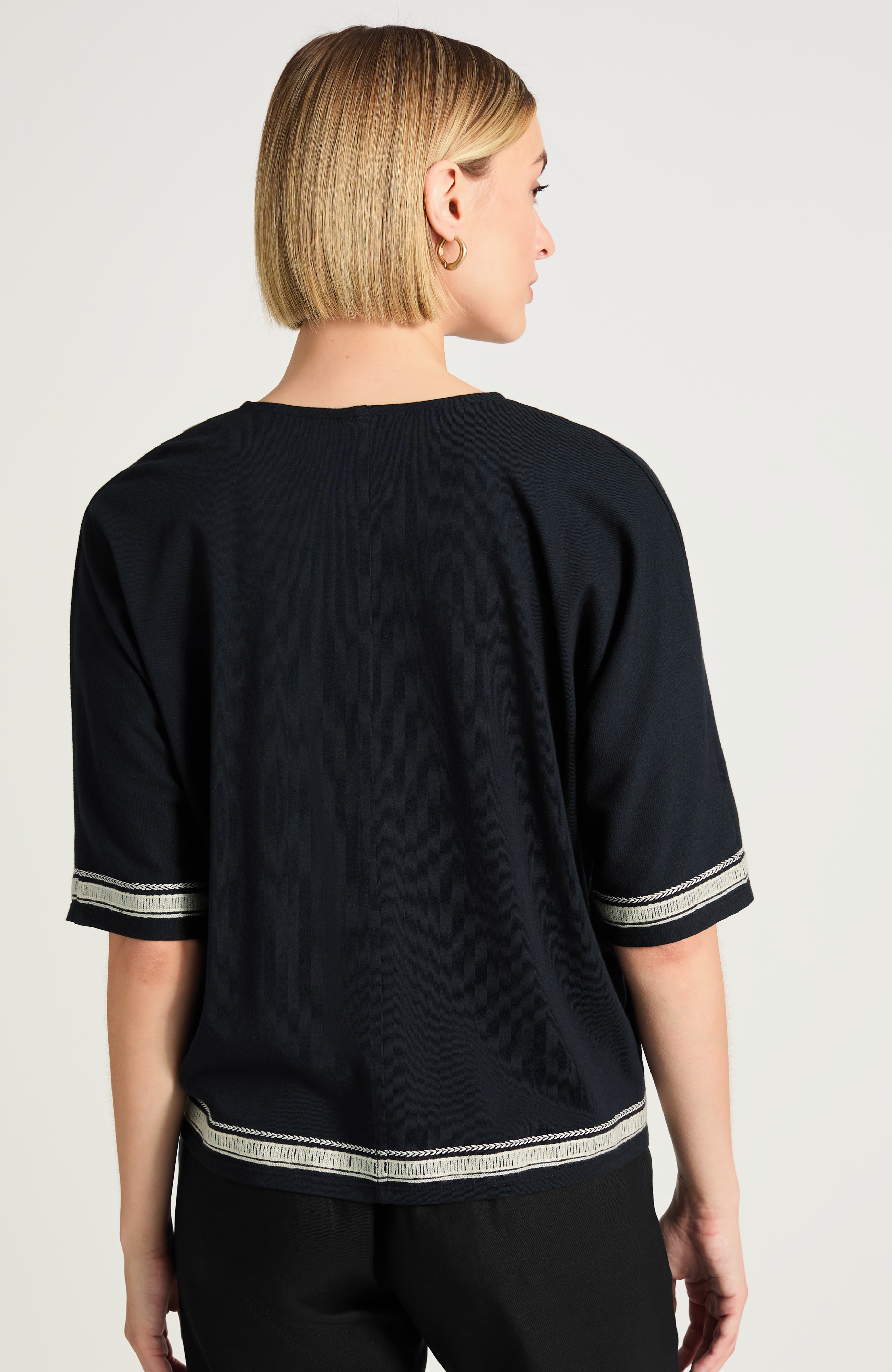 Pure Jill Knit Embroidered-Border Top