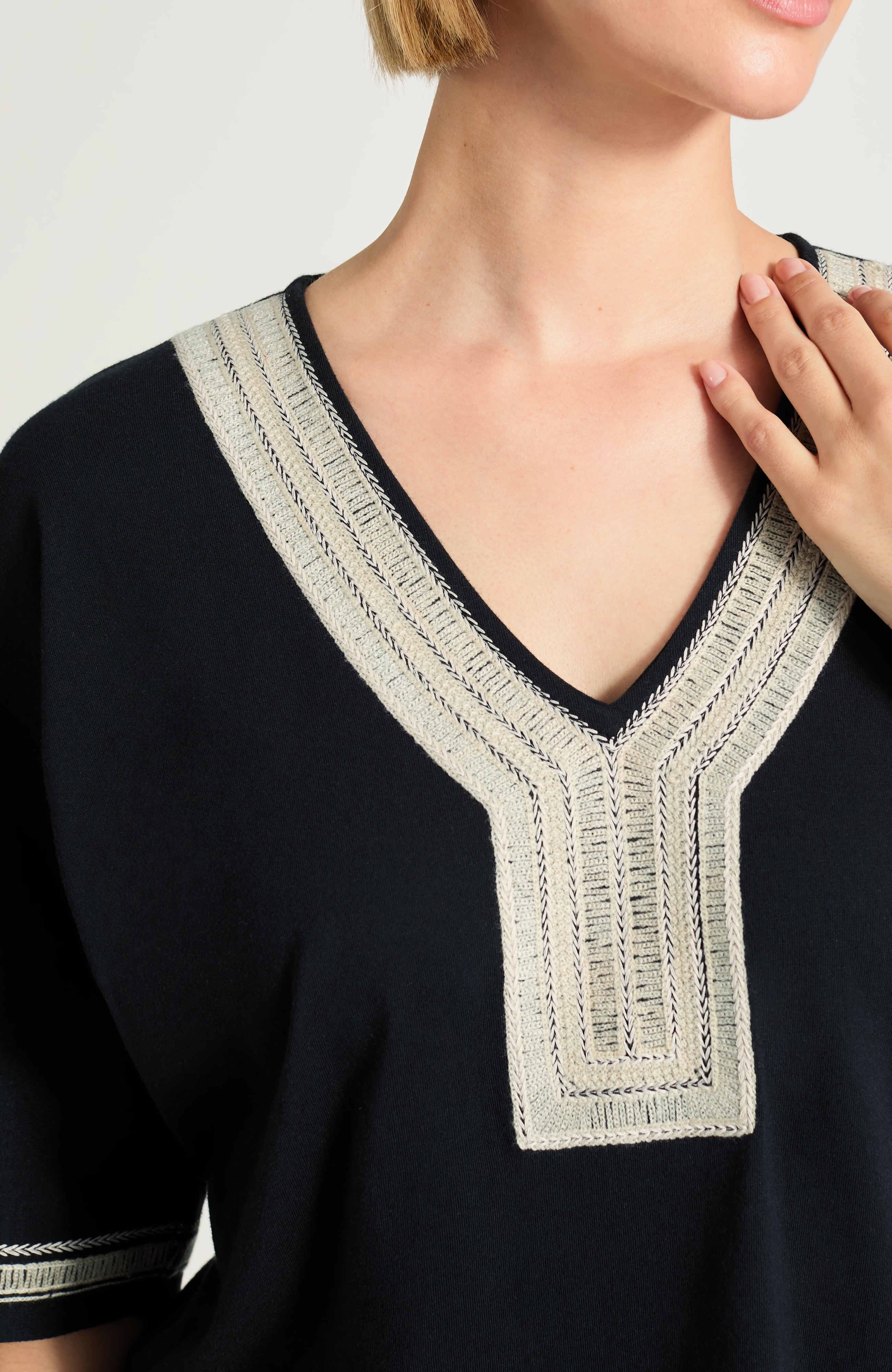 Pure Jill Knit Embroidered-Border Top