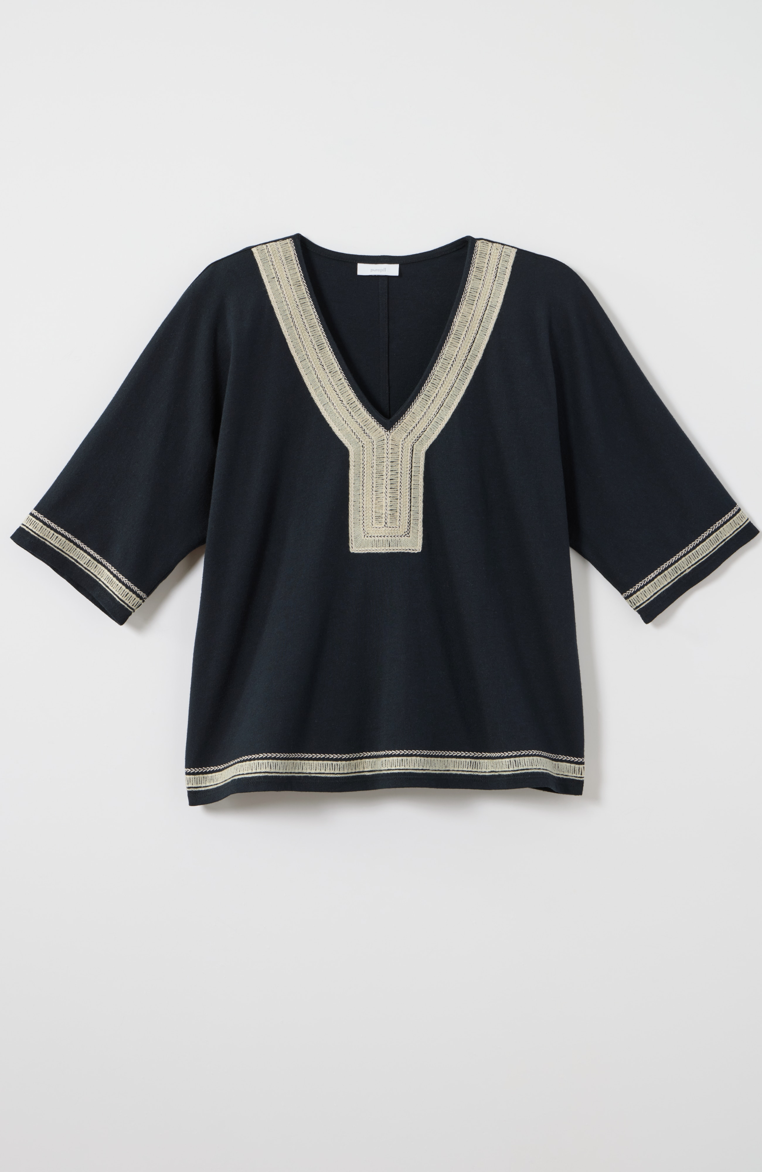 Pure Jill Knit Embroidered-Border Top