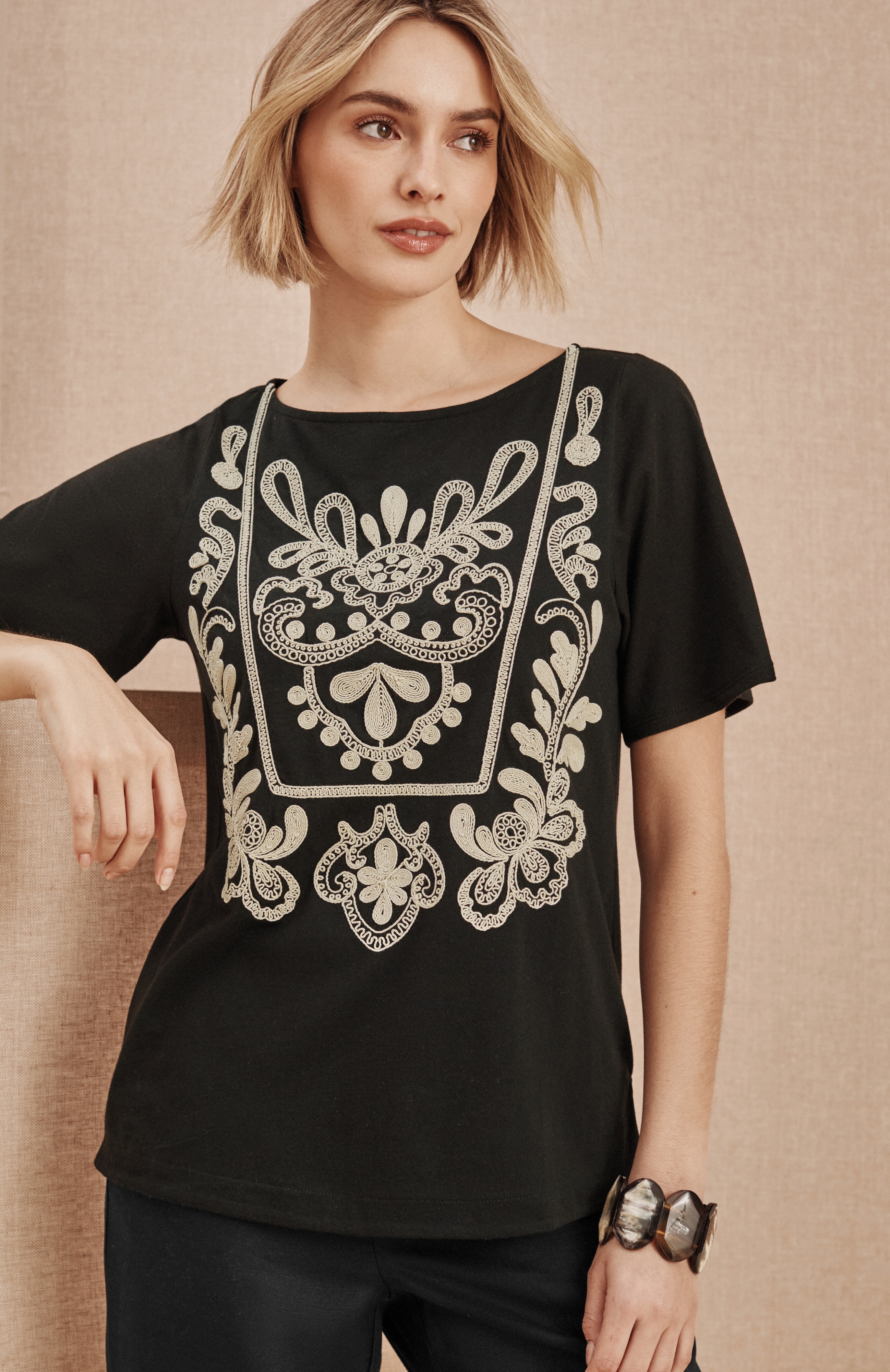 Pure Jill Soutache-Embroidered Top
