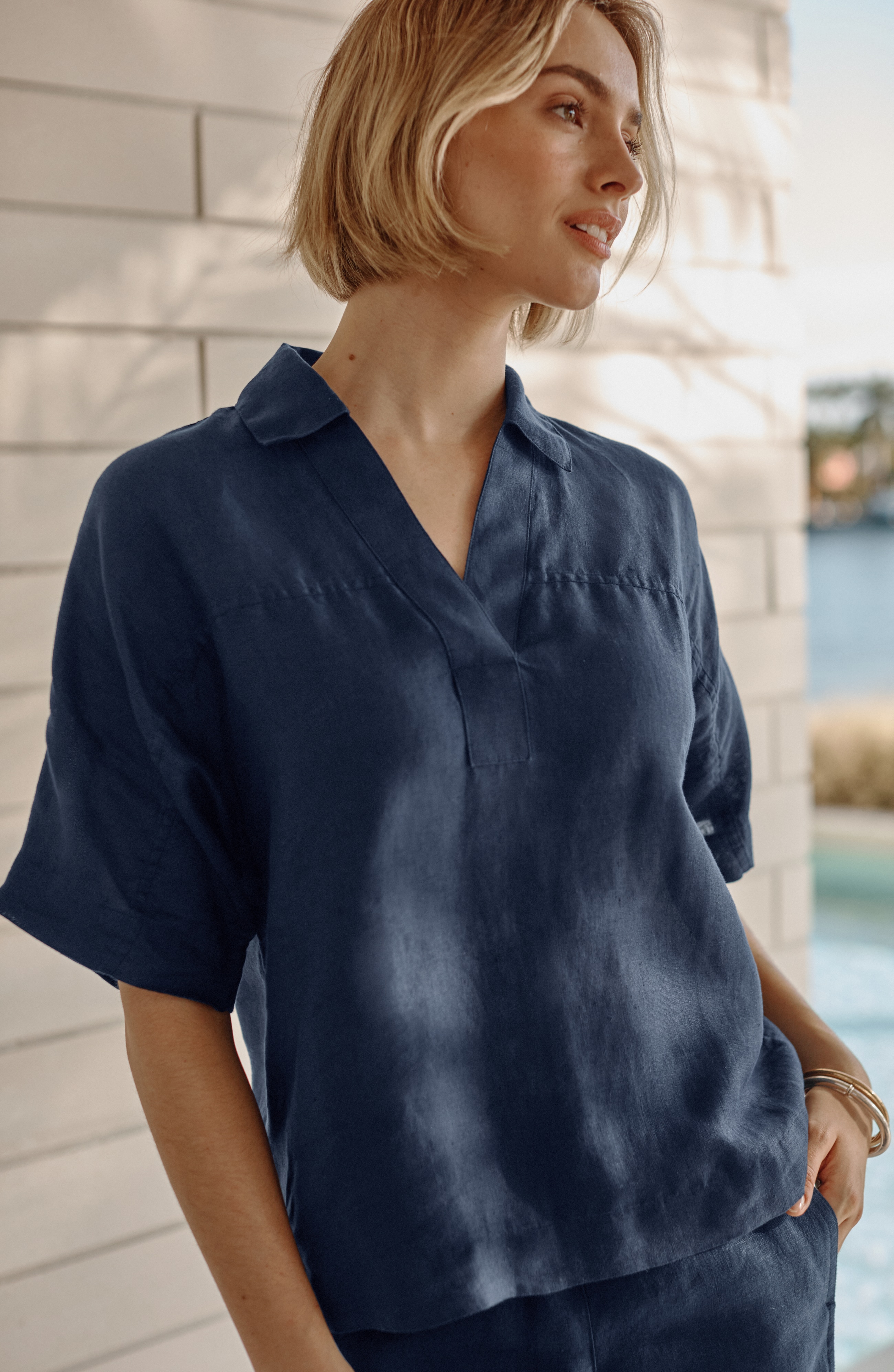 【rui】null パイルワンショルダートップス　Navy Designer Luxury Navy Knit Top | Brochu Walker