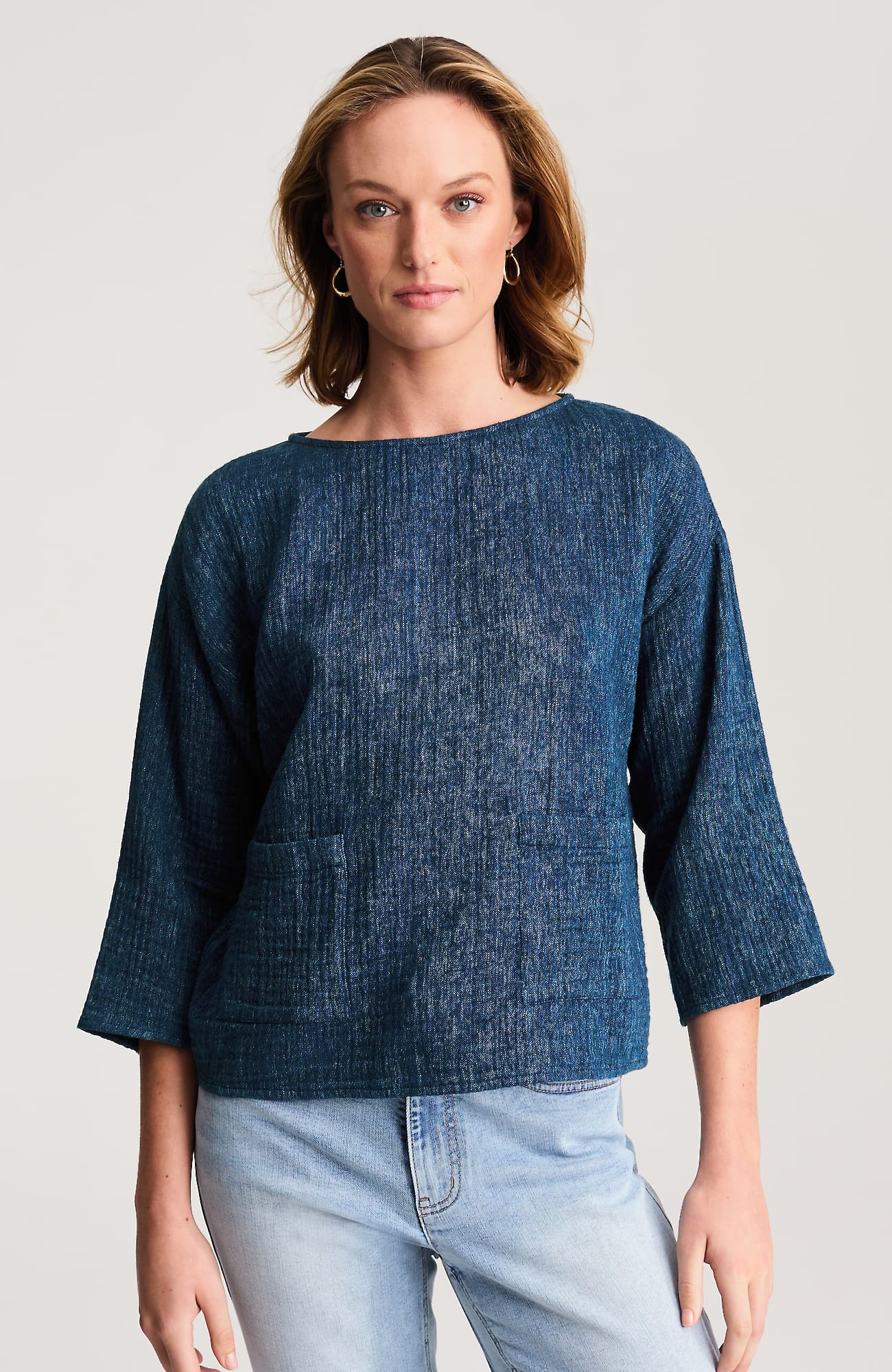 Jjill Petite Pure Jill Two-pocket Gauze Popover In Neptune Wash