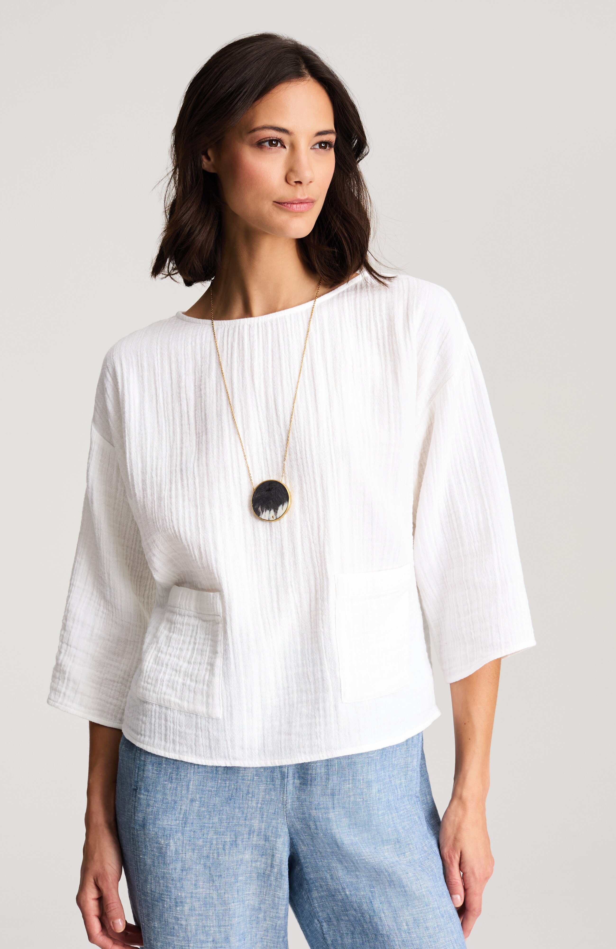 PJ TWO-POCKET GAUZE POPOVER | JJill
