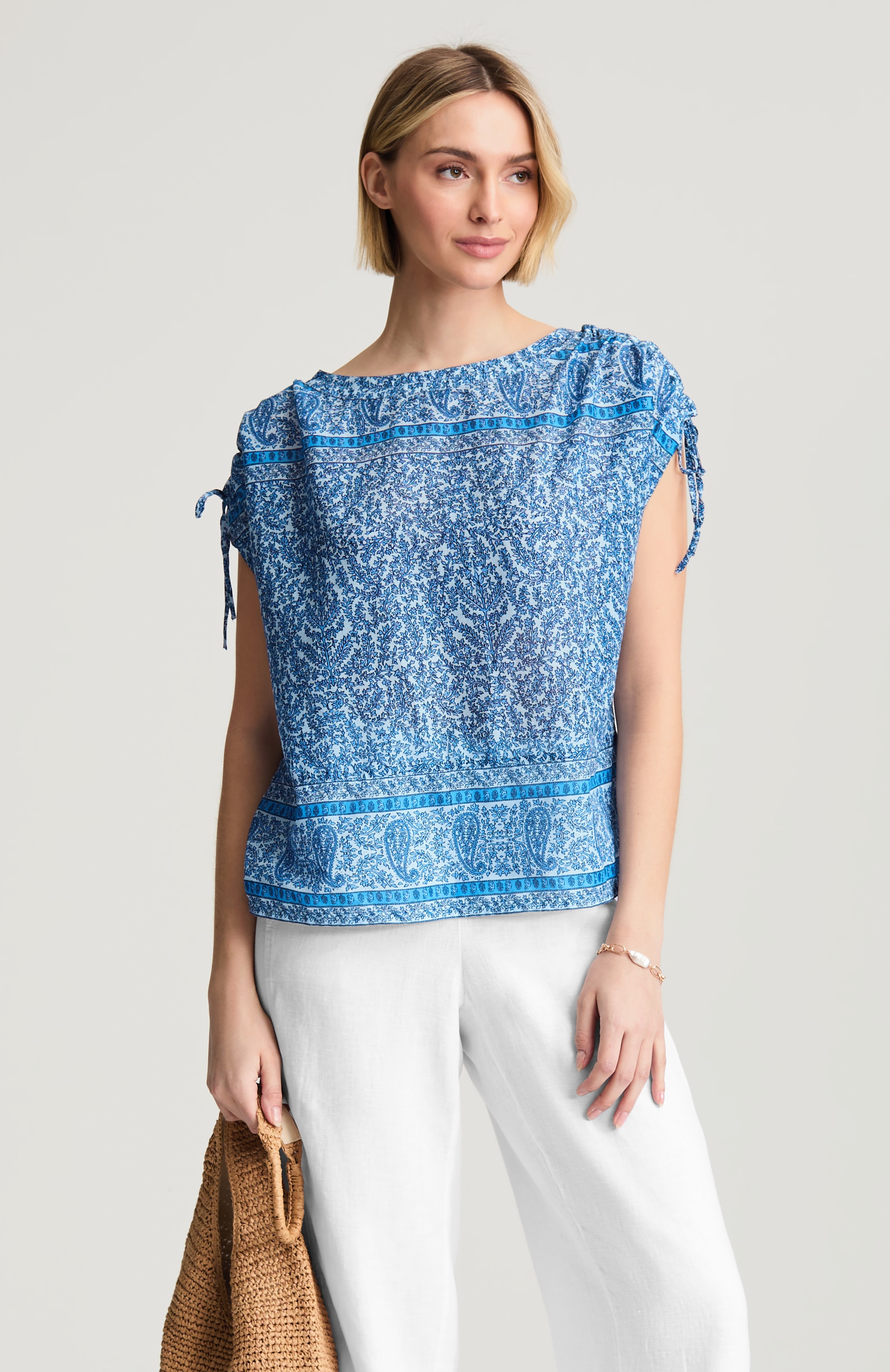 pure jill printed boat-neck top