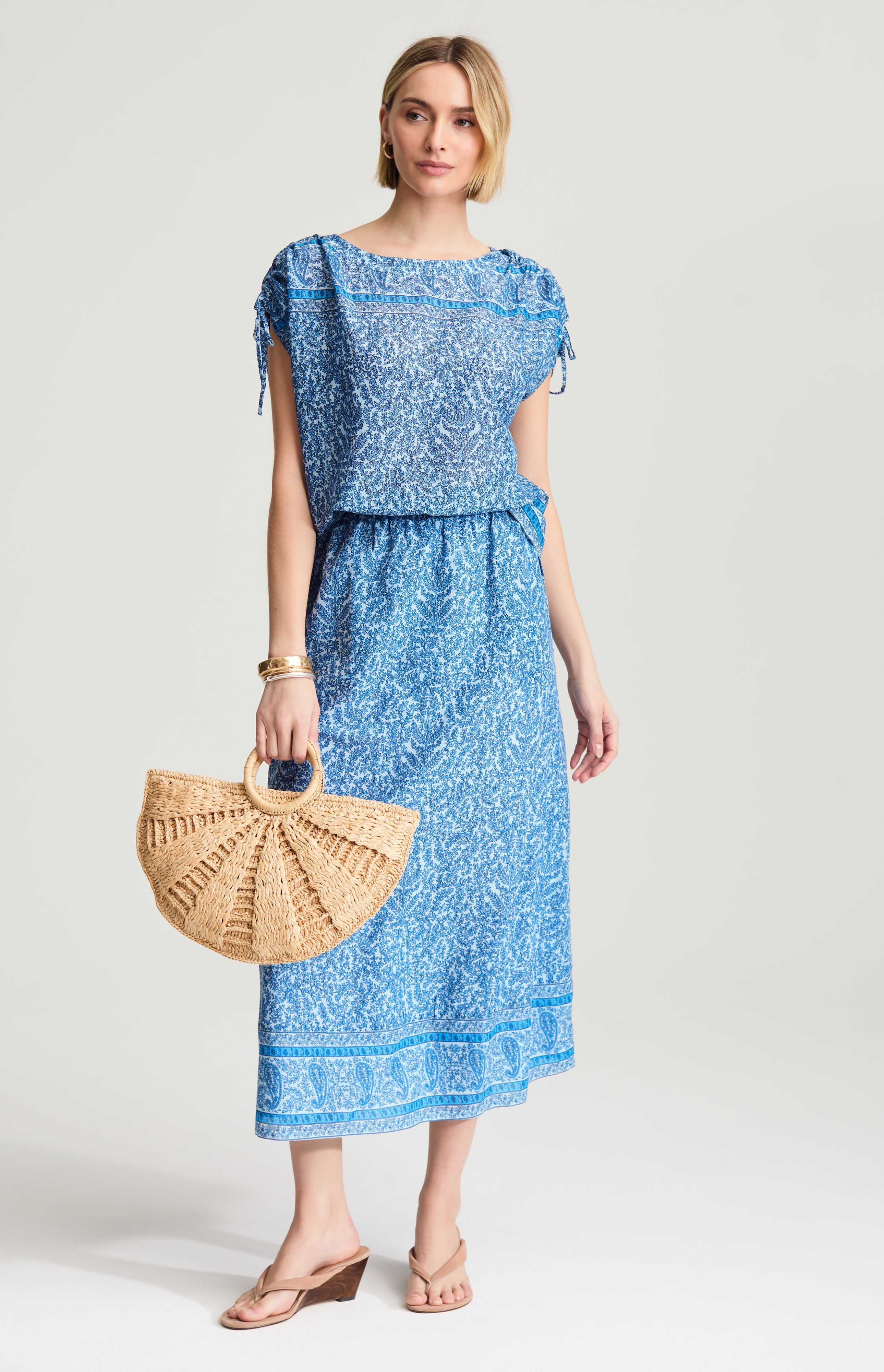 pure jill printed boat-neck top