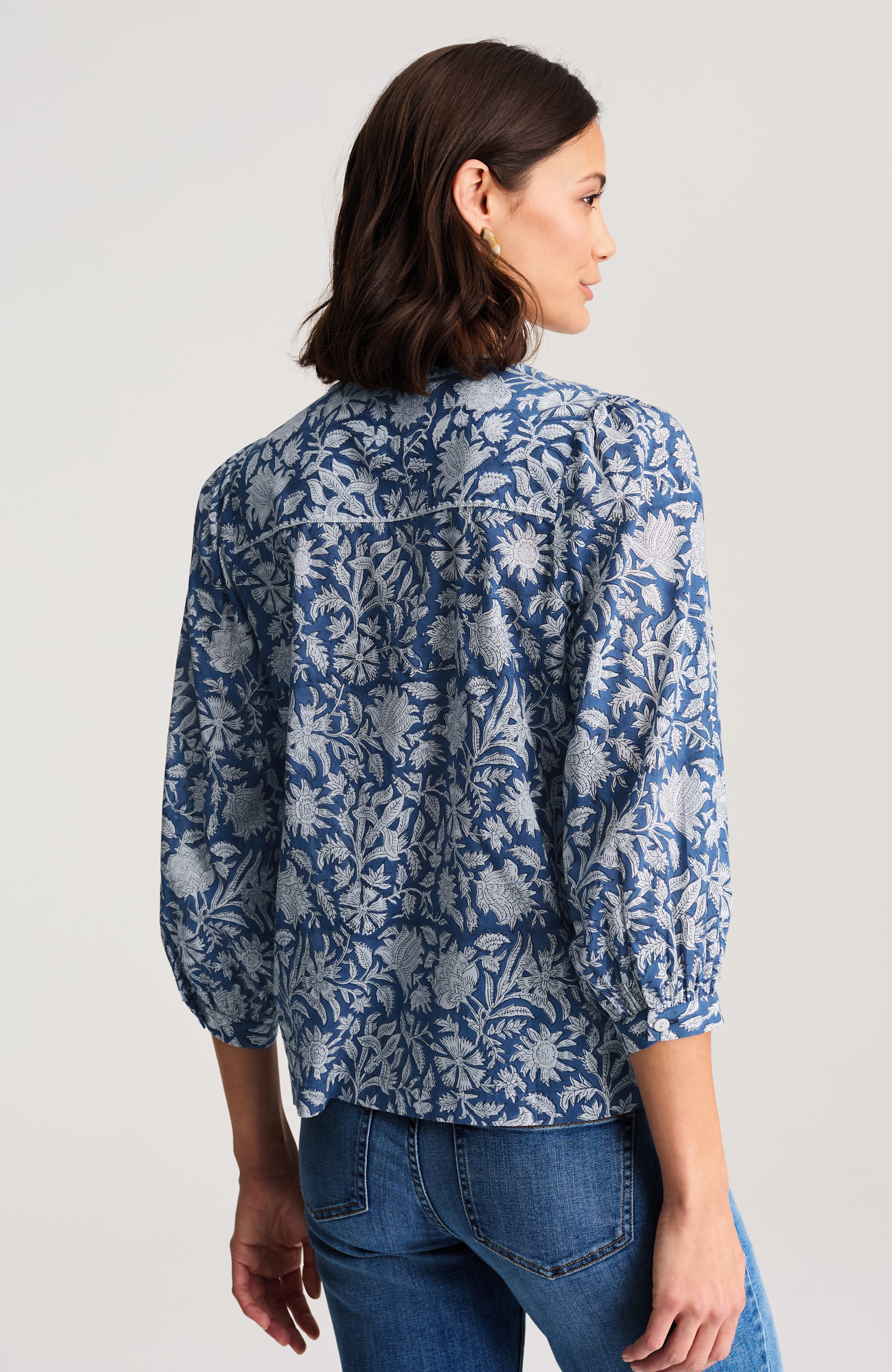 pure jill block-printed pintucked top