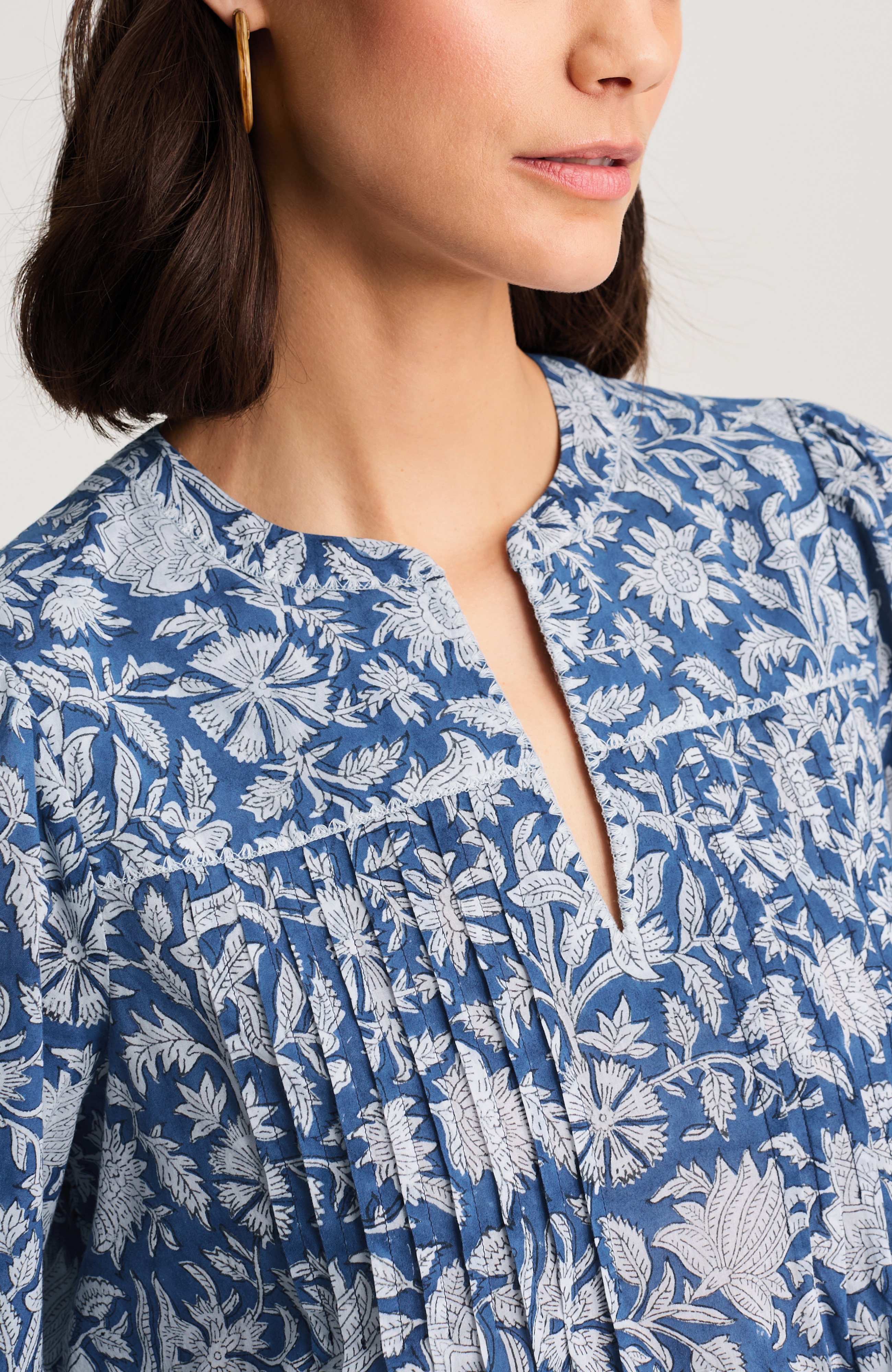 pure jill block-printed pintucked top