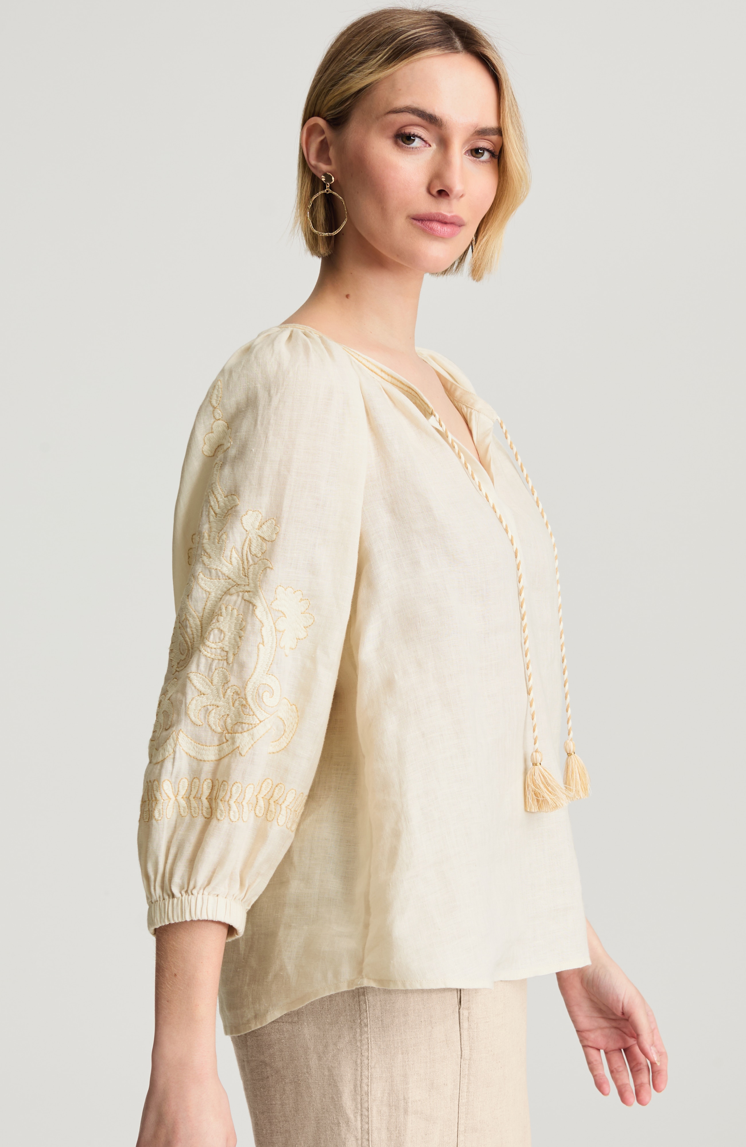 pure jill linen embroidered popover