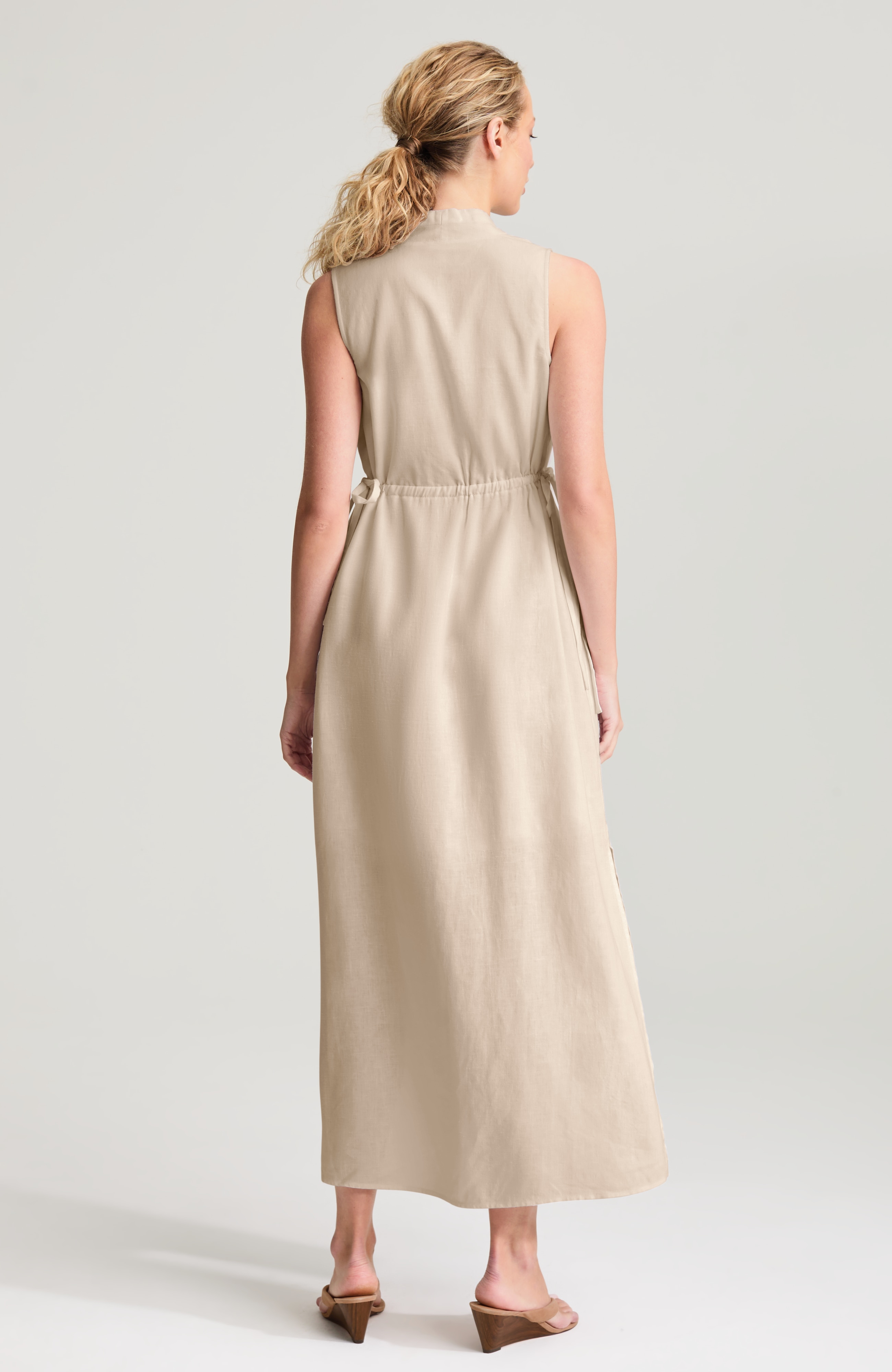 pure jill linen-blend tie-waist maxi dress