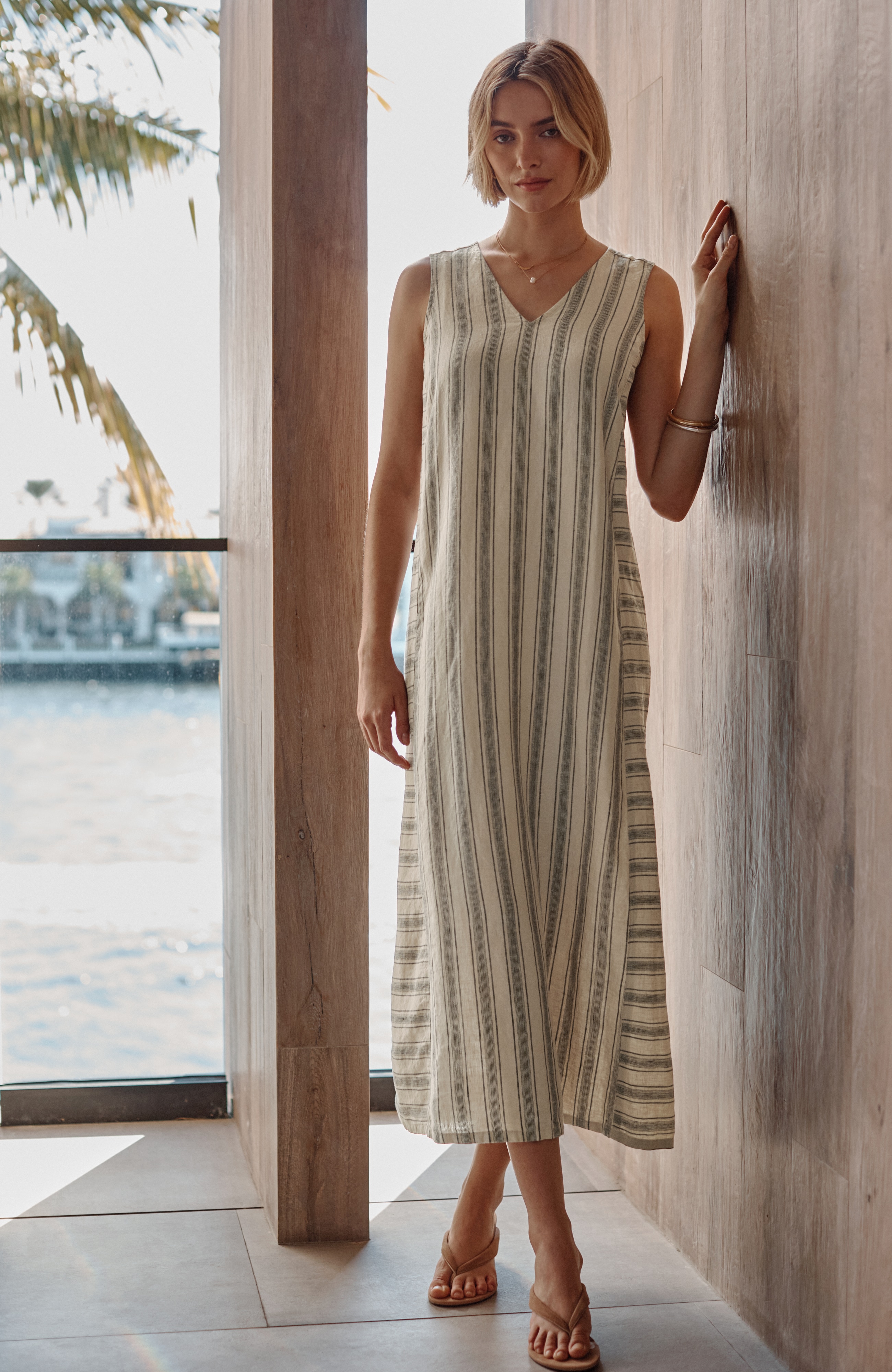 pure jill linen striped maxi dress