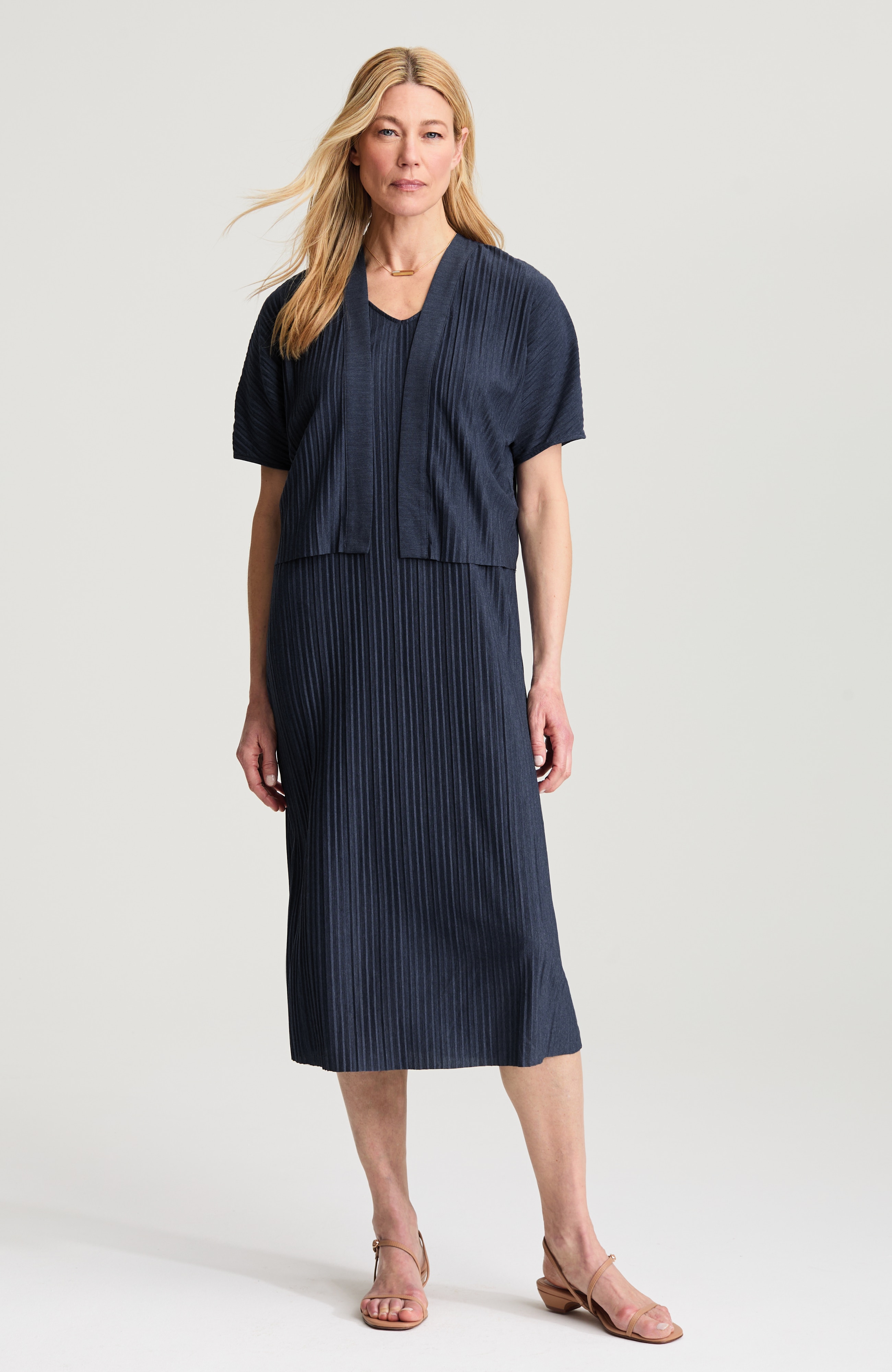 pure jill pleated dress & cardi set