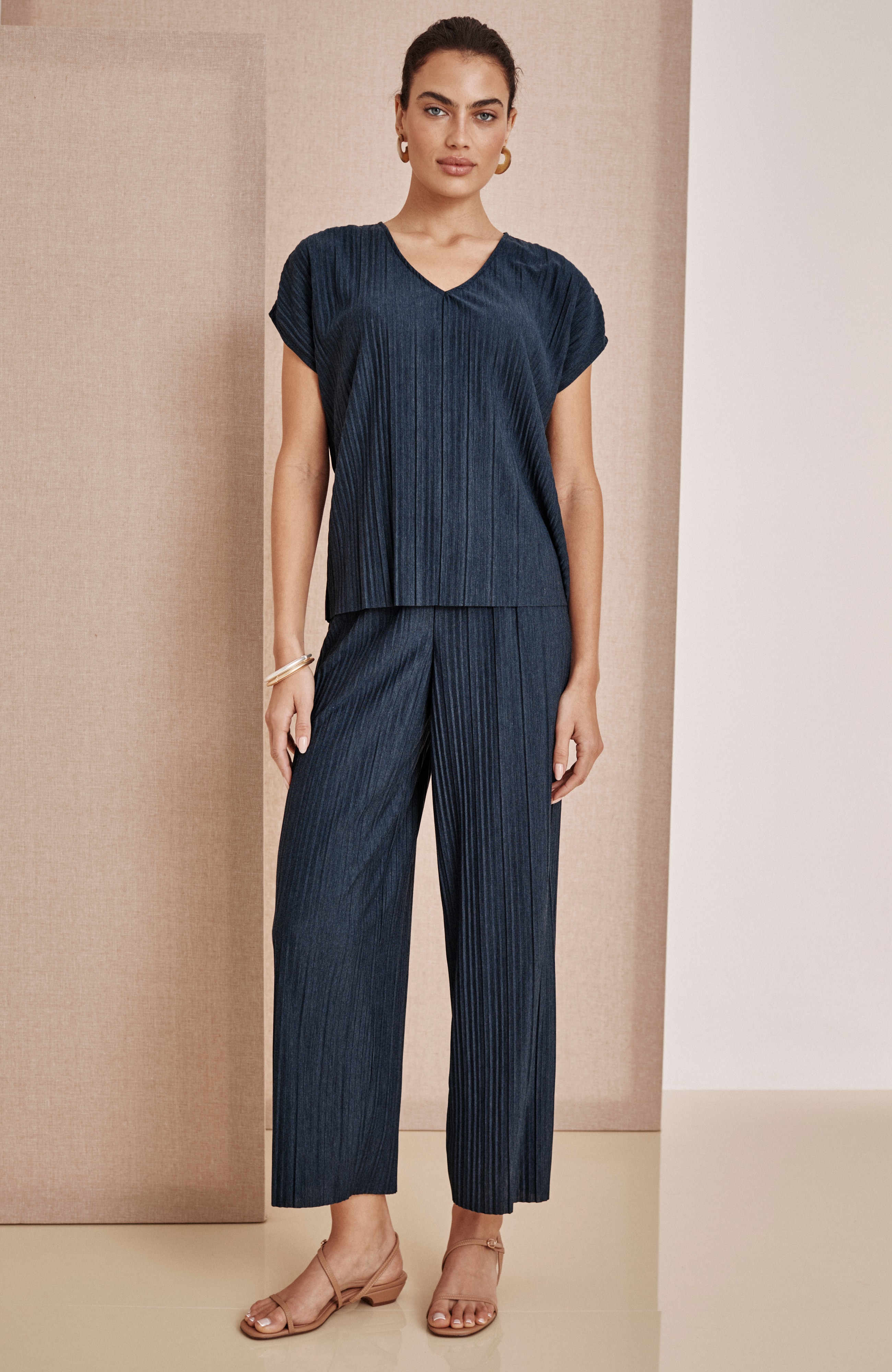 pure jill pleated wide-leg crops