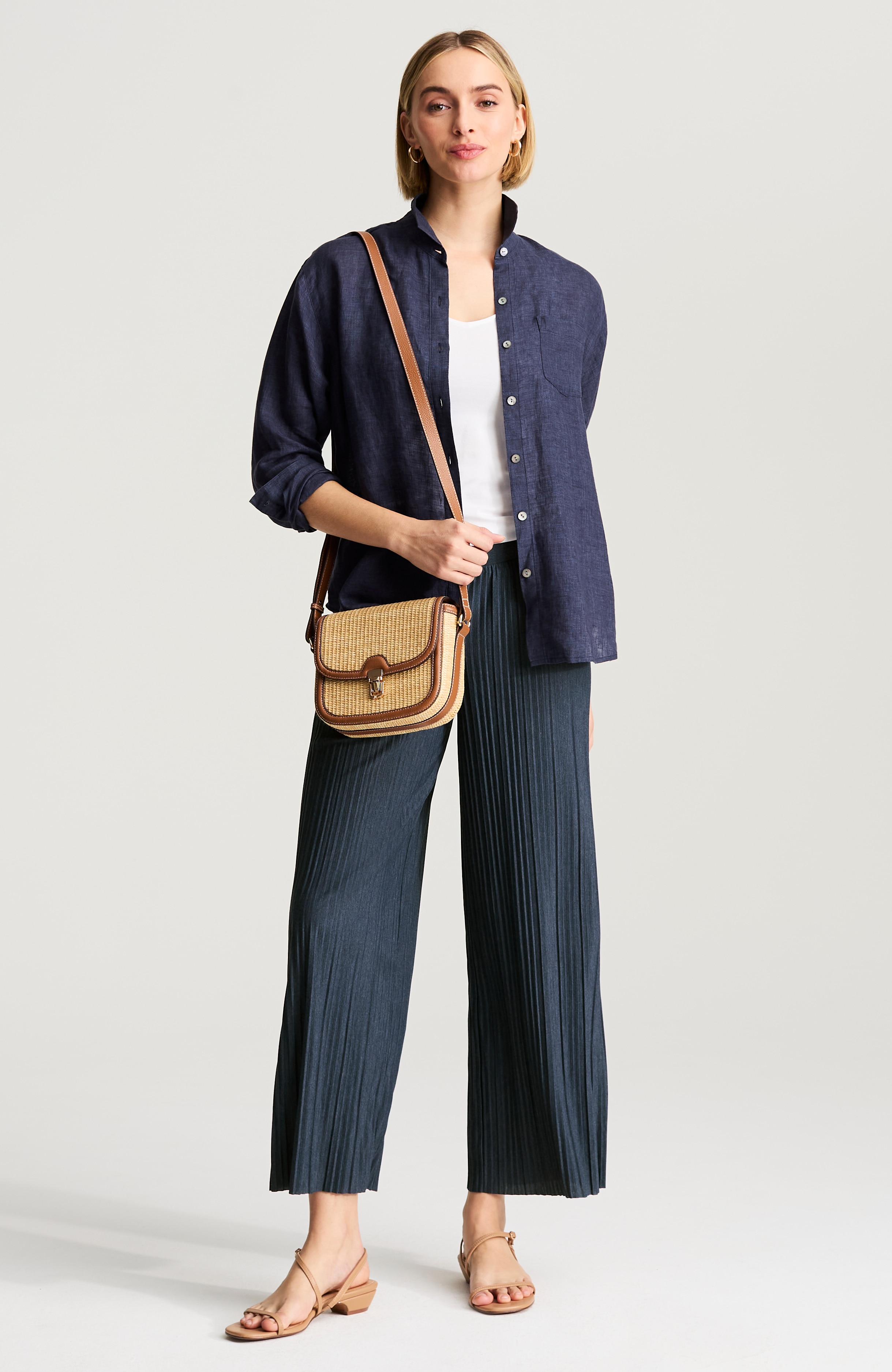 pure jill pleated wide-leg crops