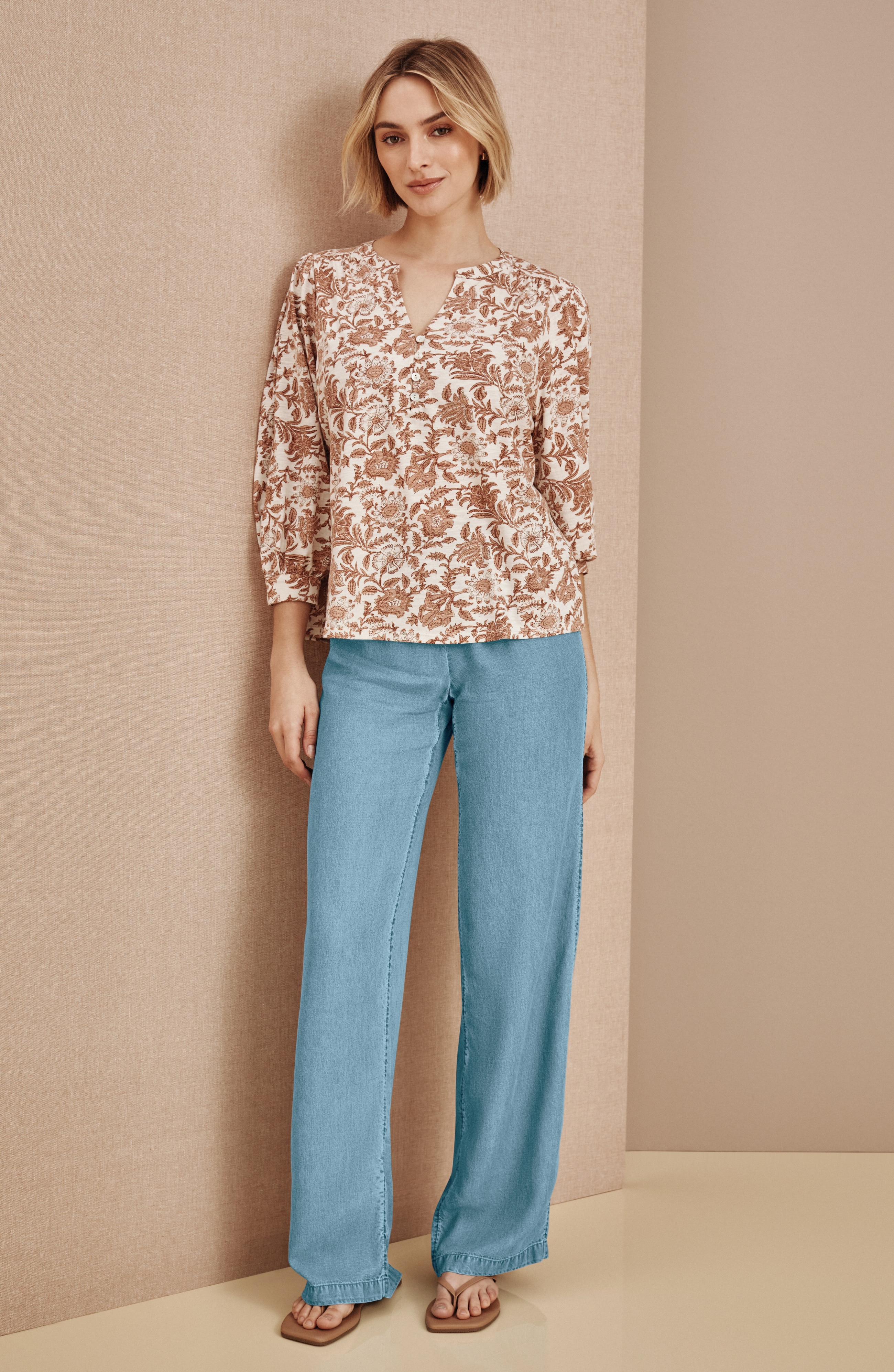 pure jill indigo smocked-waist pants