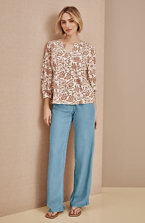 Image for Pure Jill Indigo Smocked-Waist Pants