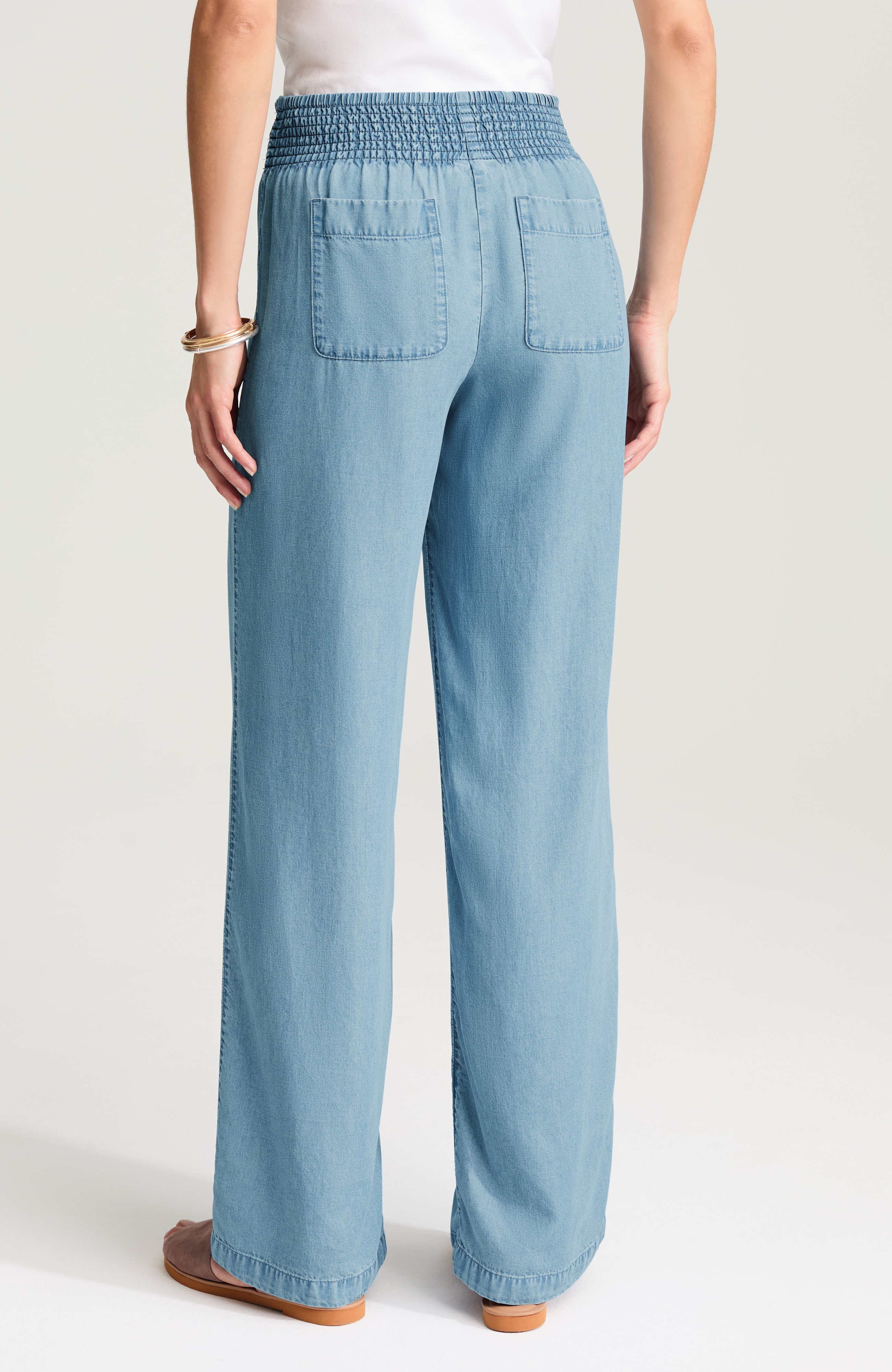 pure jill indigo smocked-waist pants