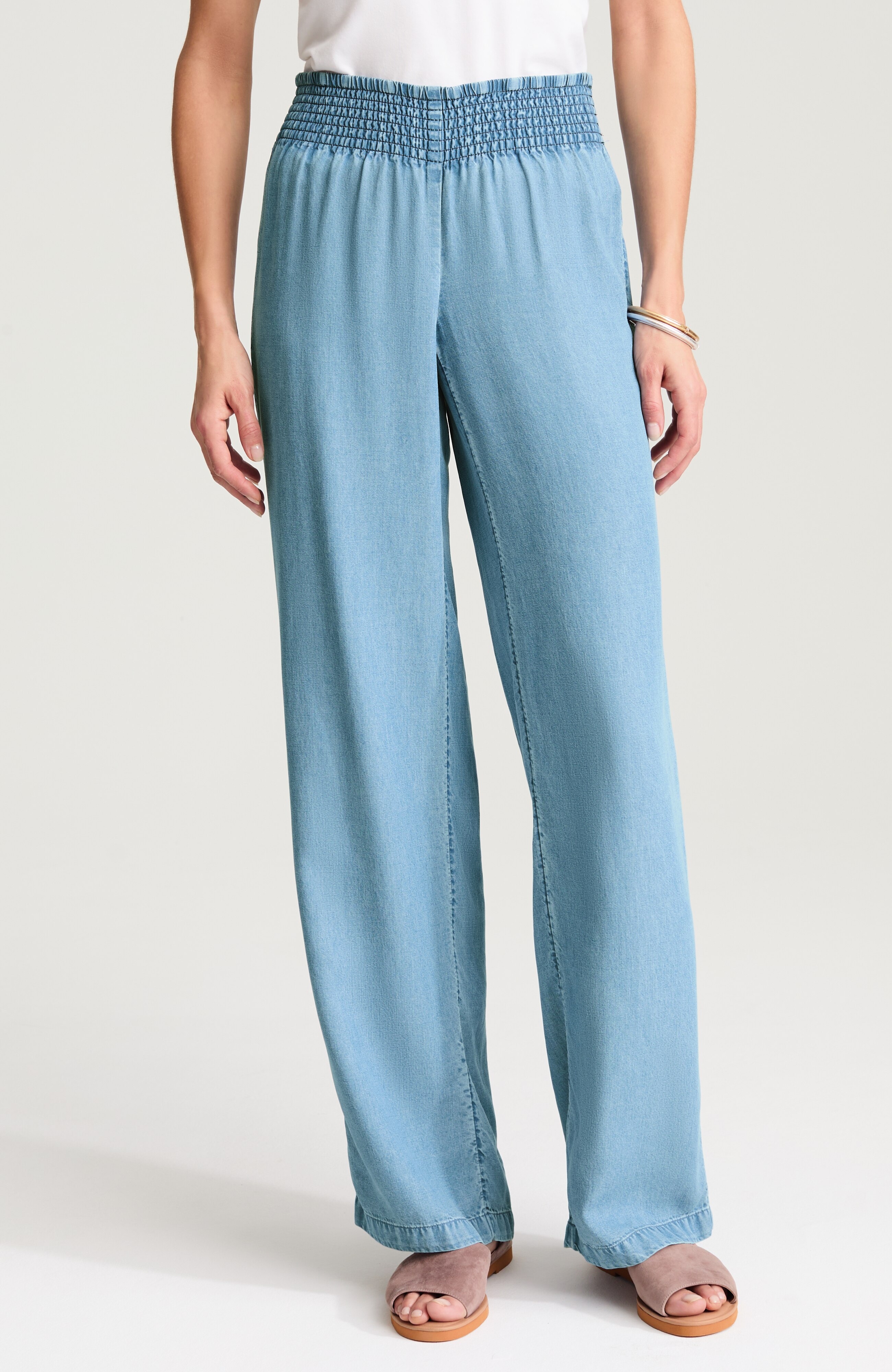 pure jill indigo smocked-waist pants