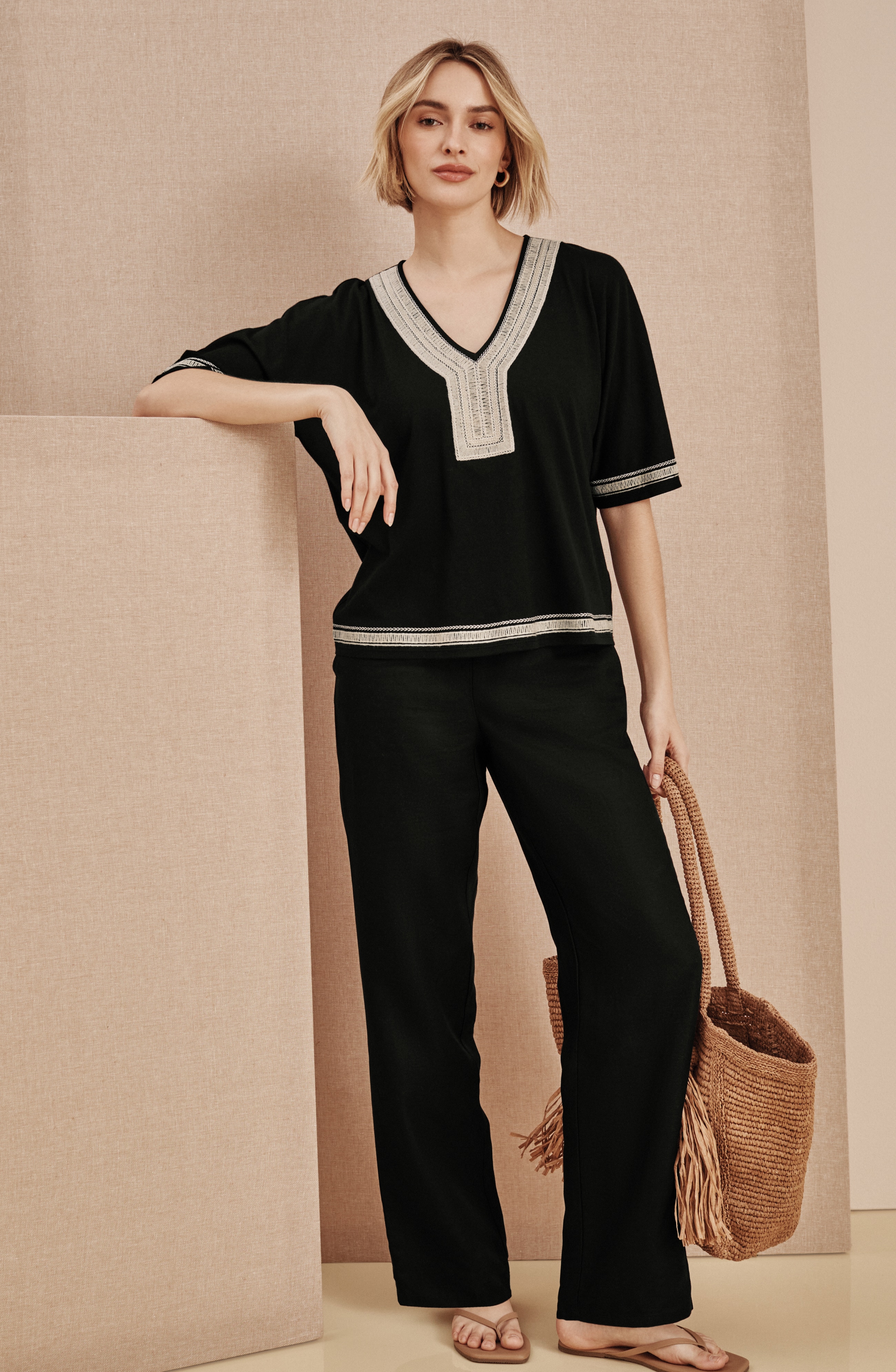 Pure Jill Soft Woven Straight-Leg Pants
