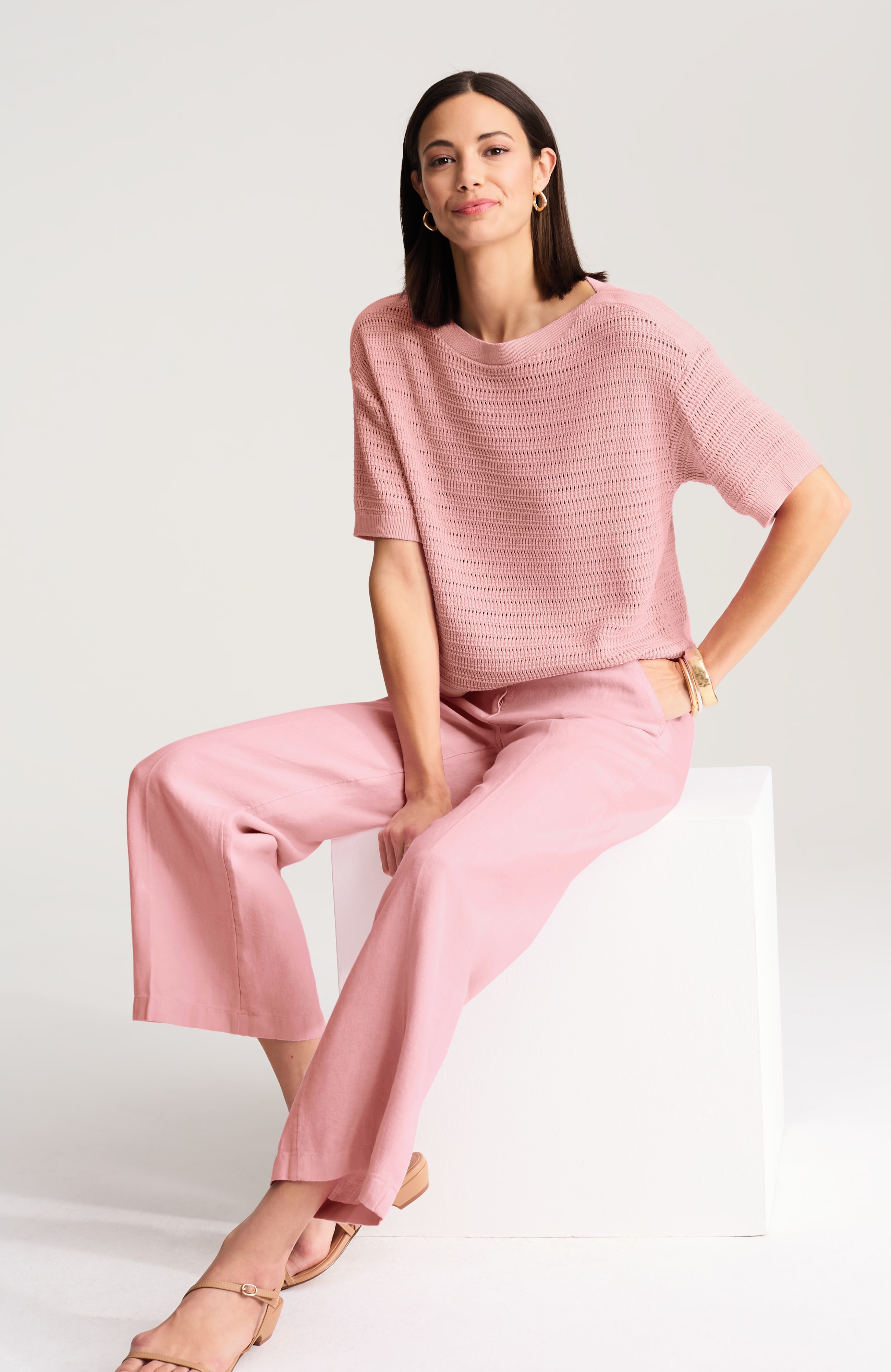 textured elbow-sleeve sweater